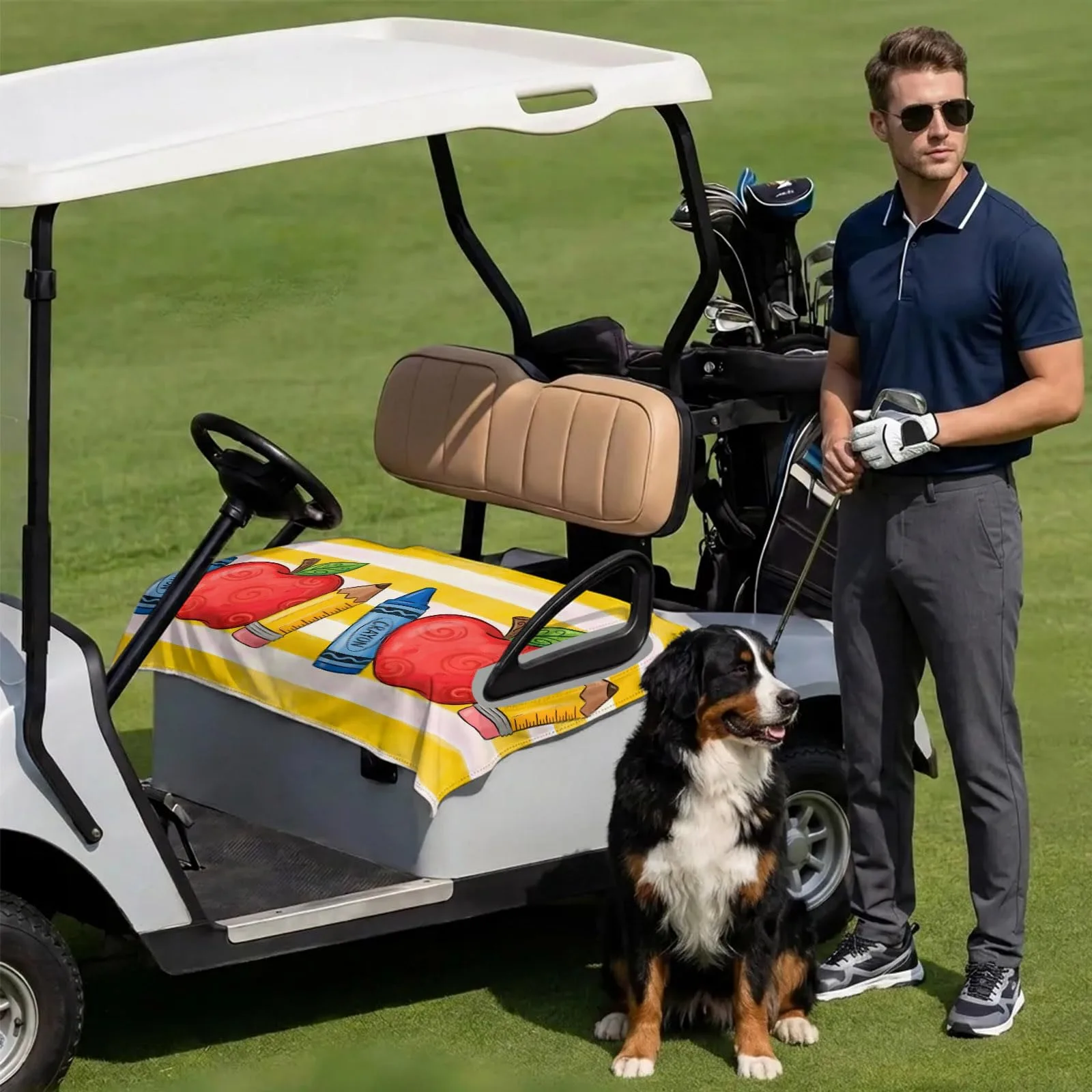 DecorLovee Golf Cart Seat Cover, 51 x 31 in Yellow Stripe image 3