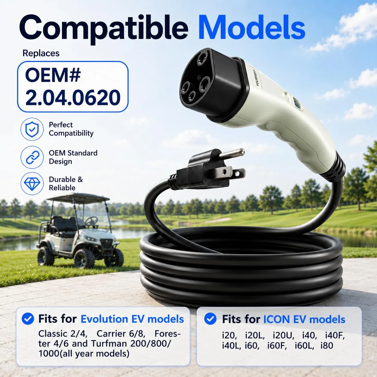 Yourheey Golf Cart Charger Cord, OEM 2.04.0620 Replacement image 2