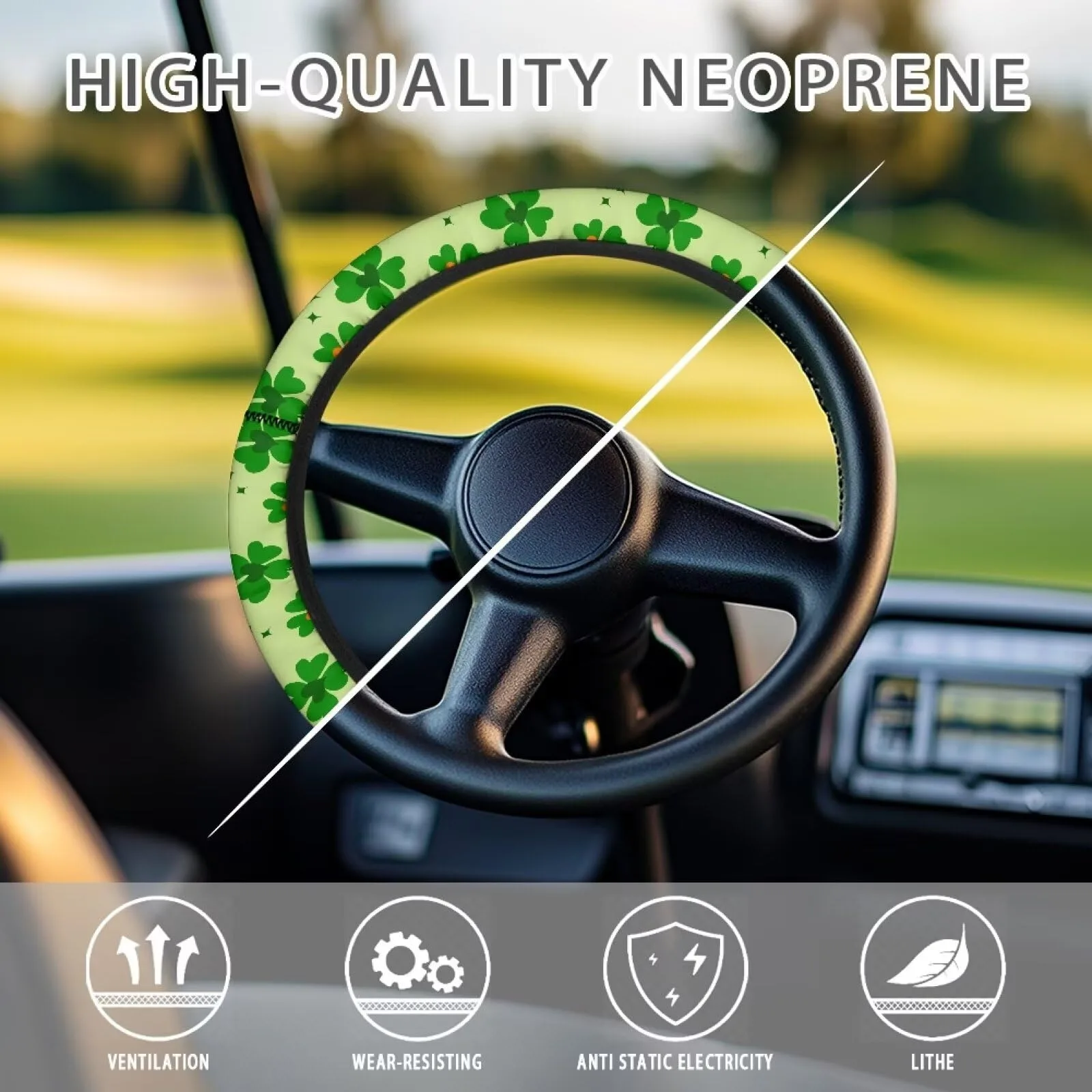 Rarucativ Four Leaf Clover Steering Wheel Cover for Club Car image 3