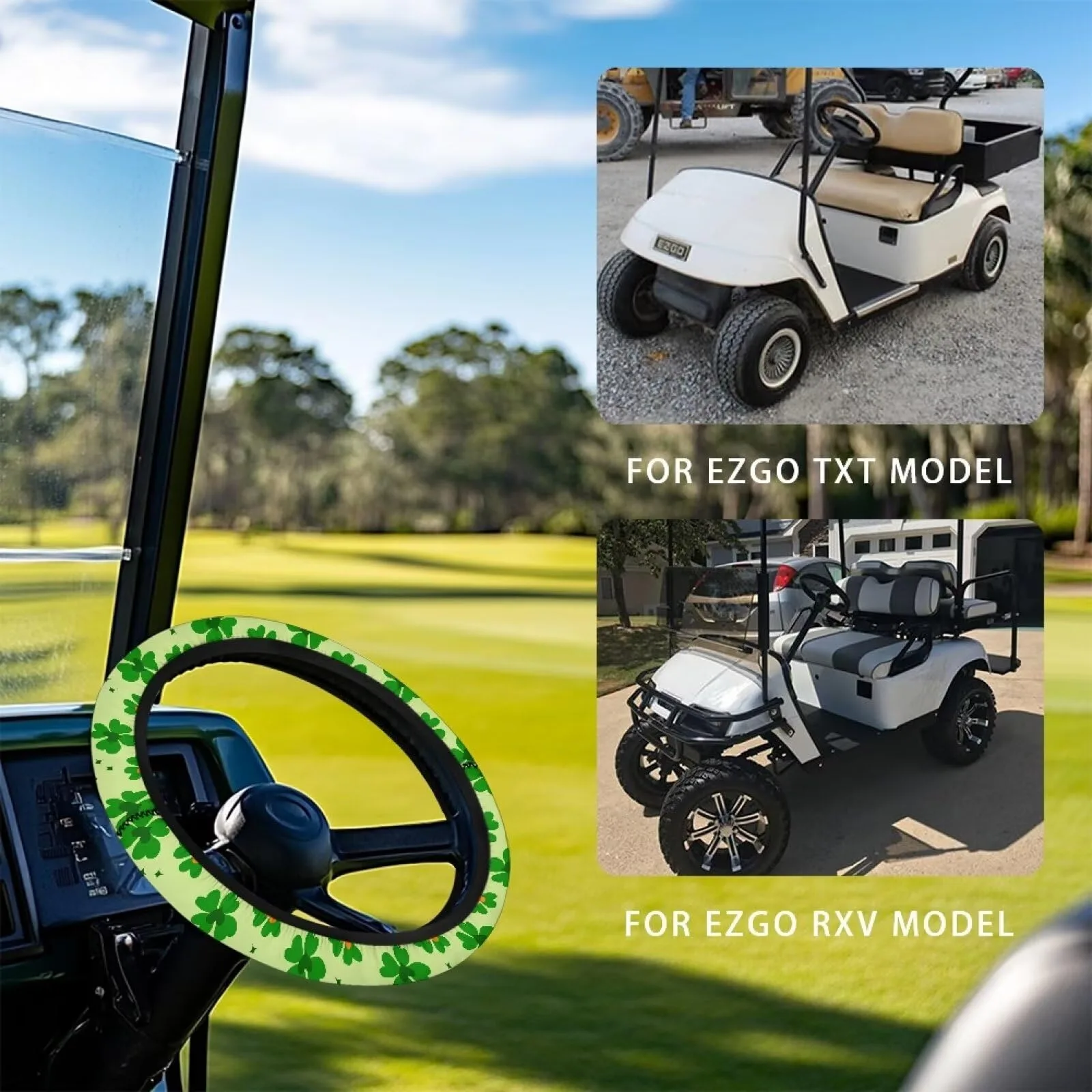 Rarucativ Four Leaf Clover Steering Wheel Cover for Club Car image 4
