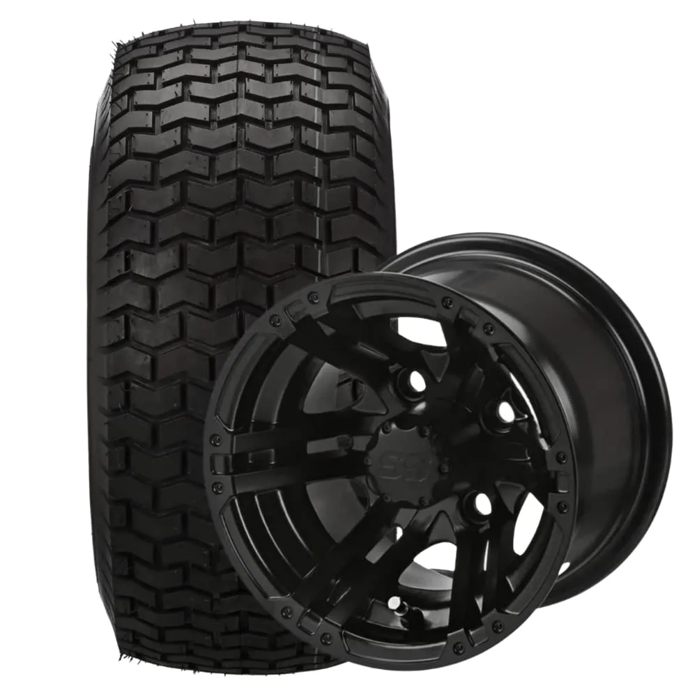 Yukon Matte Black Golf Cart Wheels and Tires Set of 4