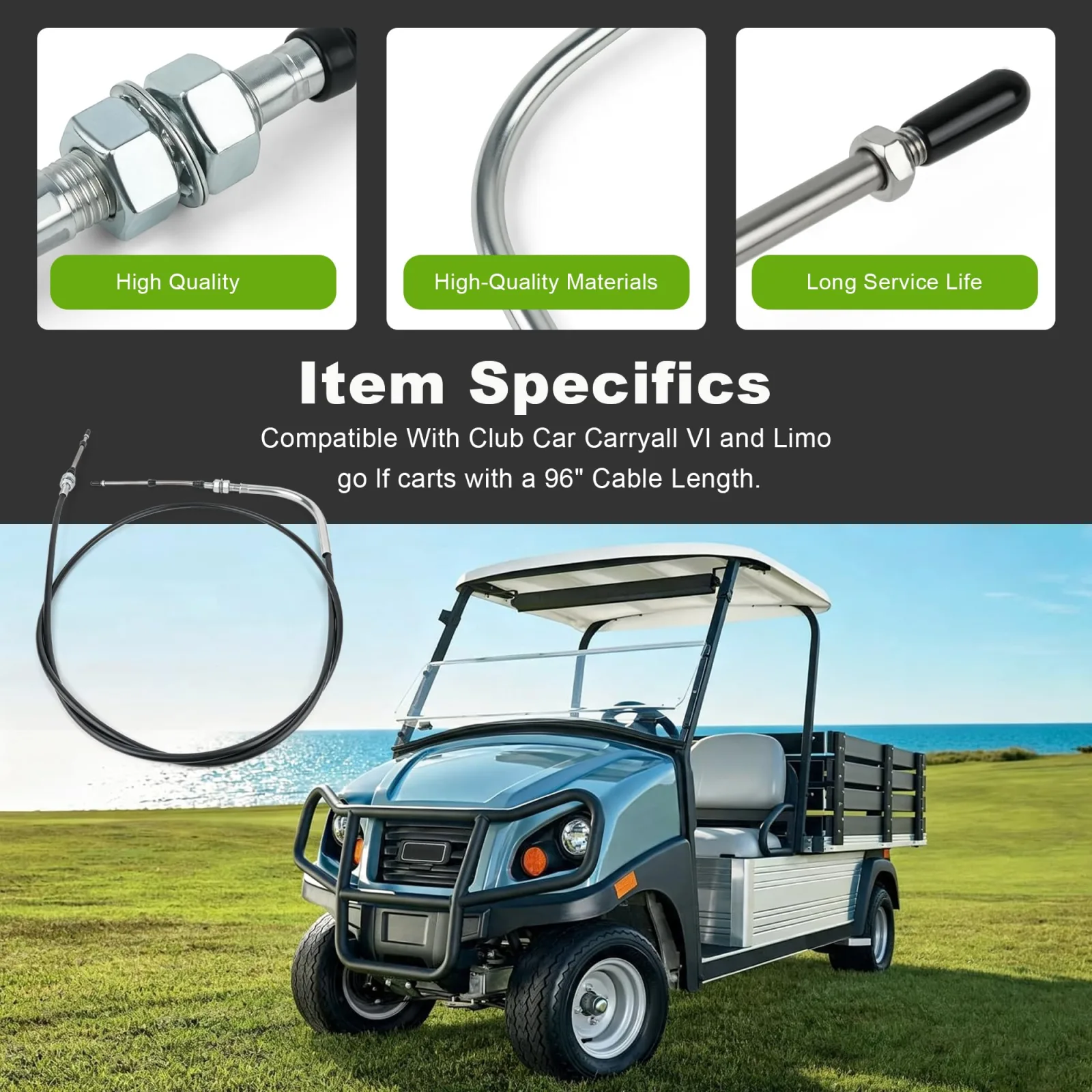 Outopakkle 96-Inch Forward/Reverse Cable for Club Car image 3
