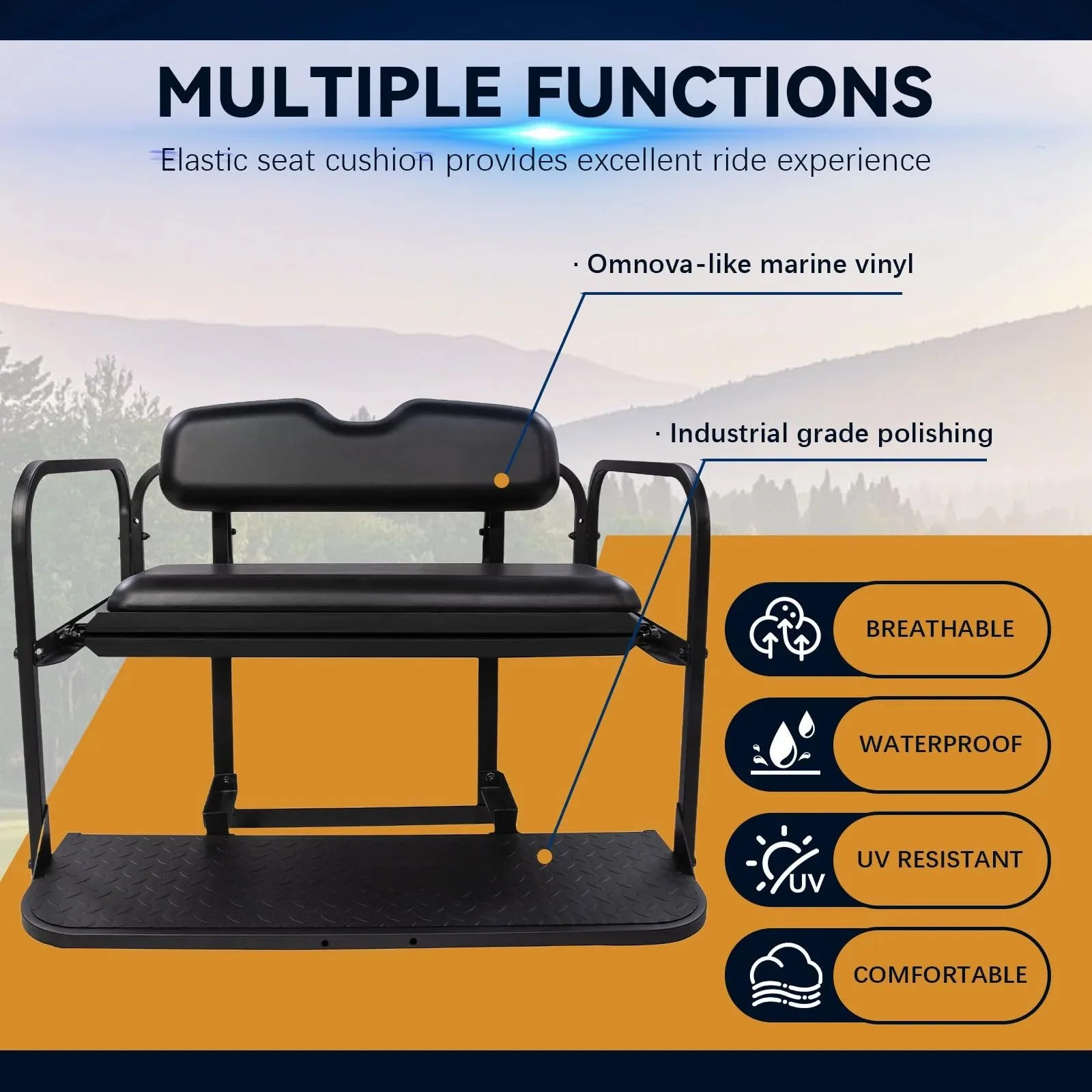 Rainier Parts Black Rear Seat for E-Z-GO RXV image 3