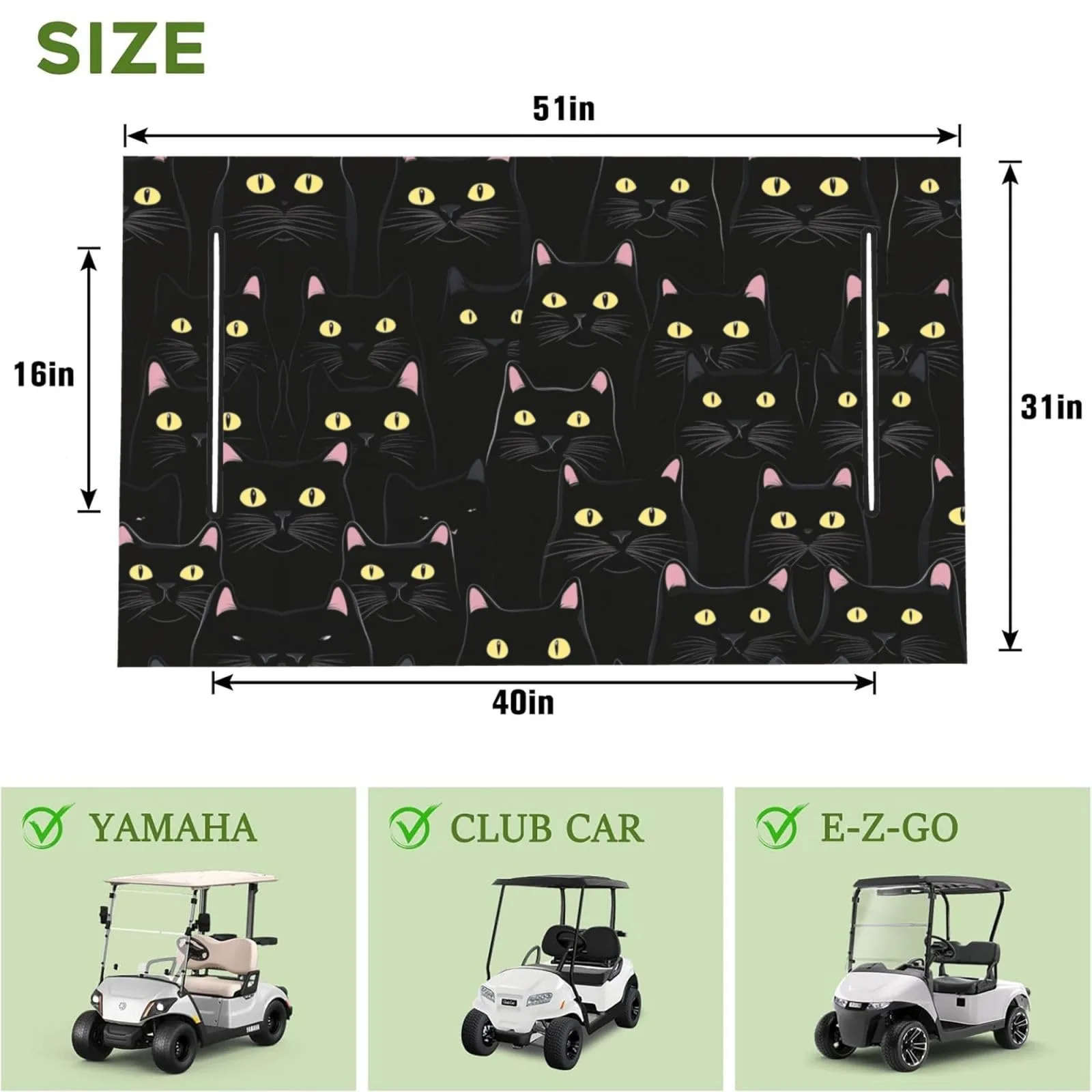 HOYYU Cute Black Cat Golf Cart Seat Cover 51 x 31 in. image 3