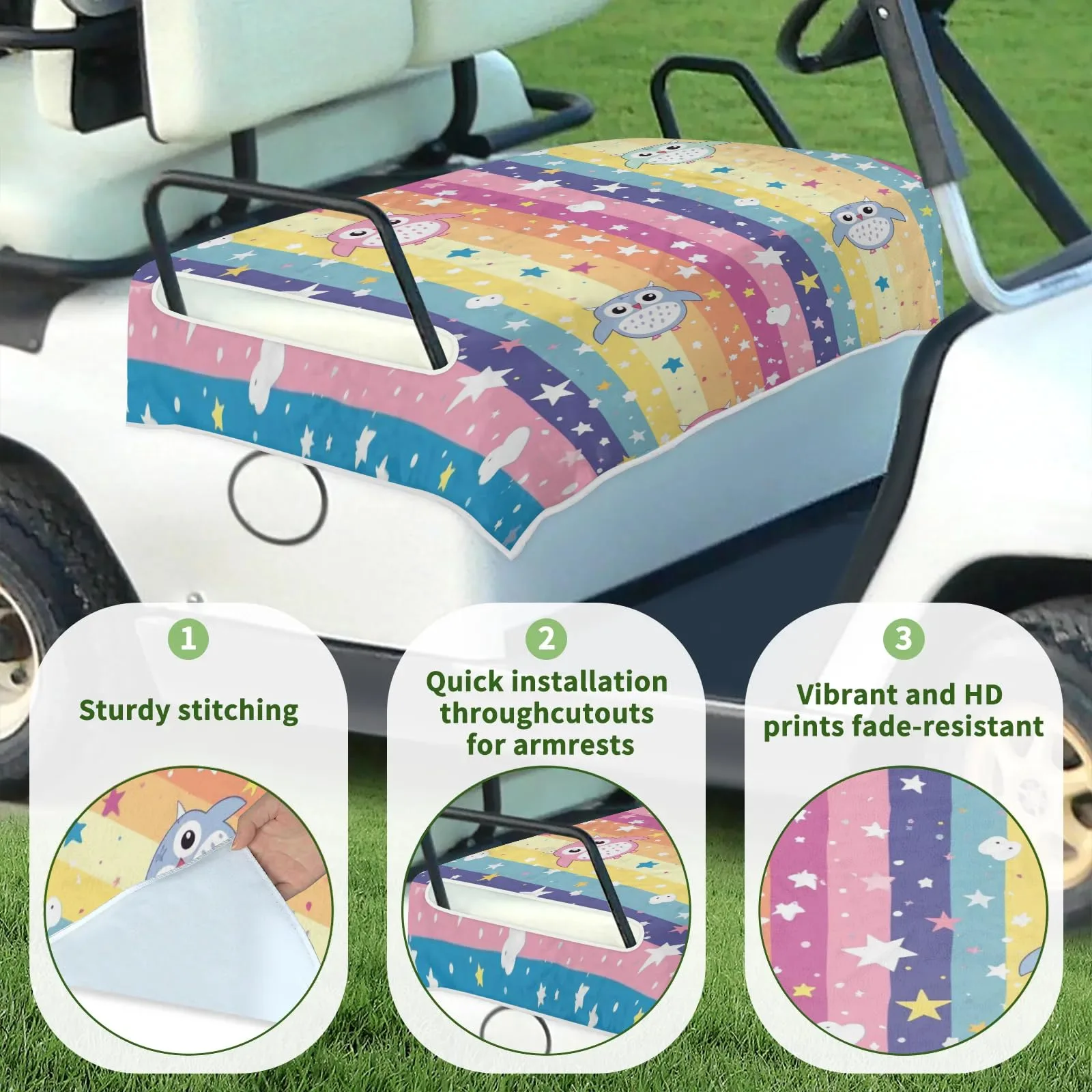 Tiveruda Cute Owl Golf Cart Seat Cover, 51 x 31 in image 3