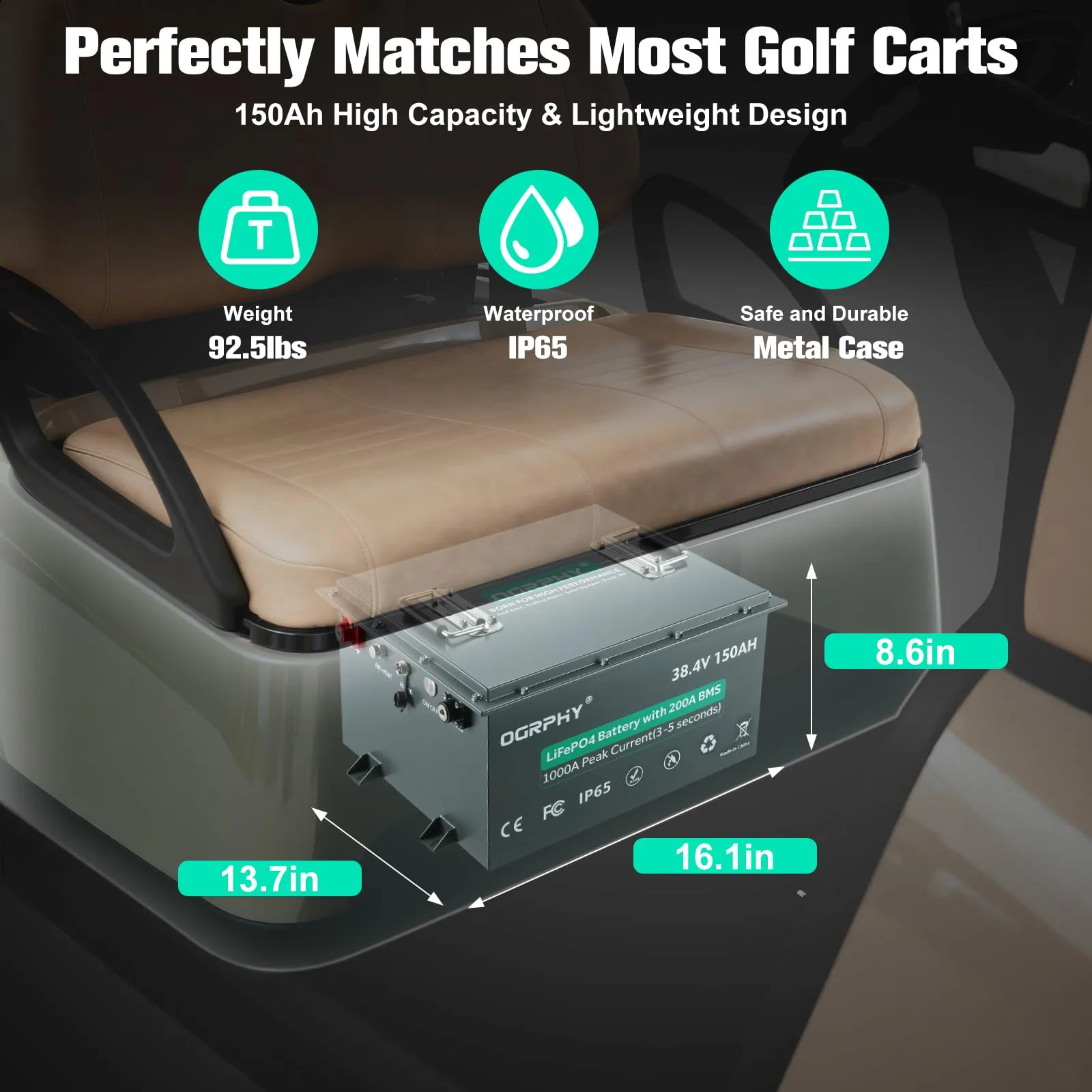 OGRPHY GC36150 36V 150Ah Lithium Golf Cart Battery Kit image 3