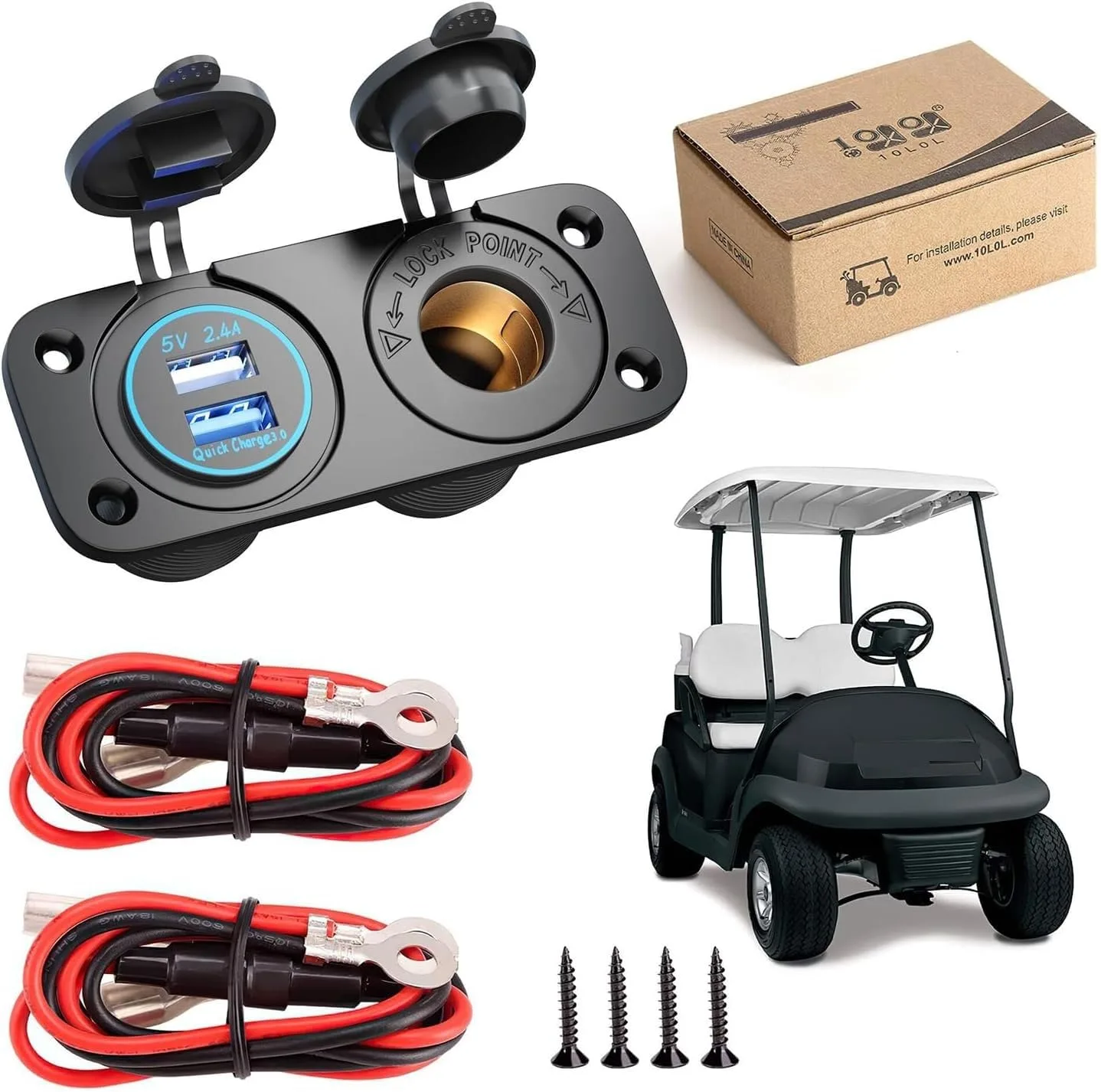 10L0L Golf Cart QC 3.0 USB Charger and Power Socket
