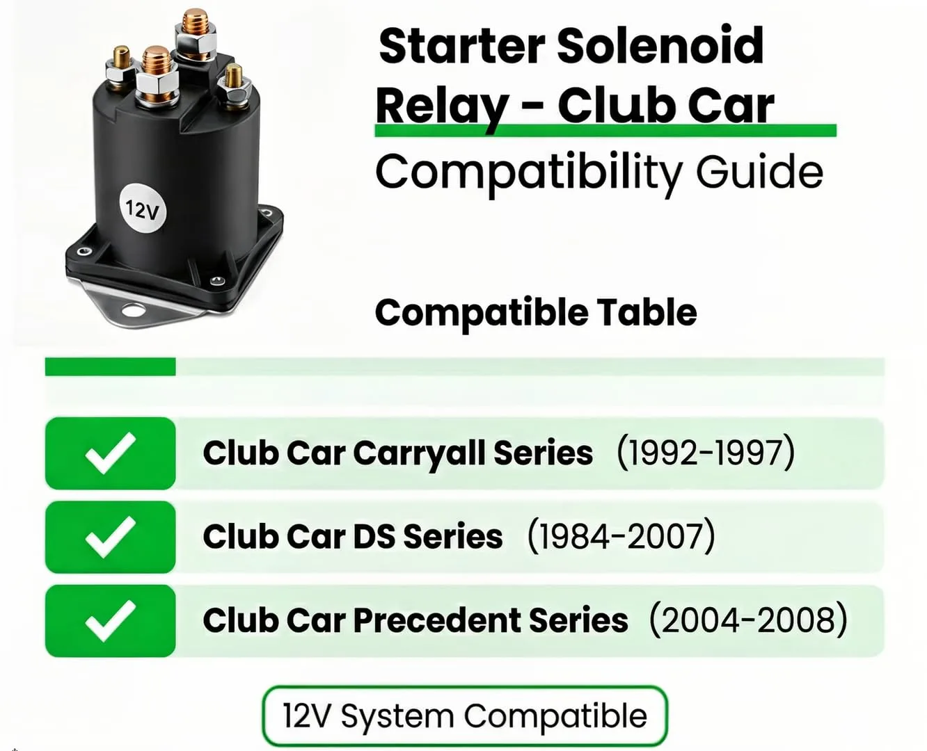 Sabeweile 12V Solenoid for Club Car DS, Precedent & Carryall image 3