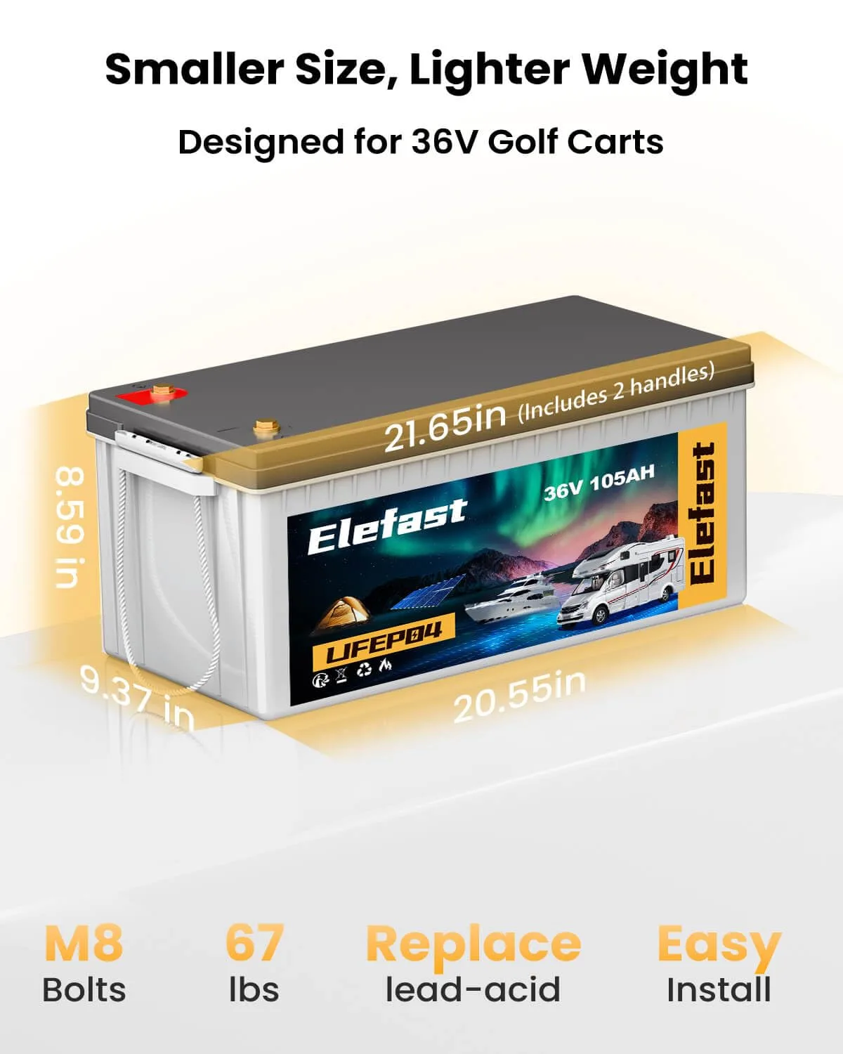 Elefast 36V 105Ah Lithium Golf Cart Battery image 2