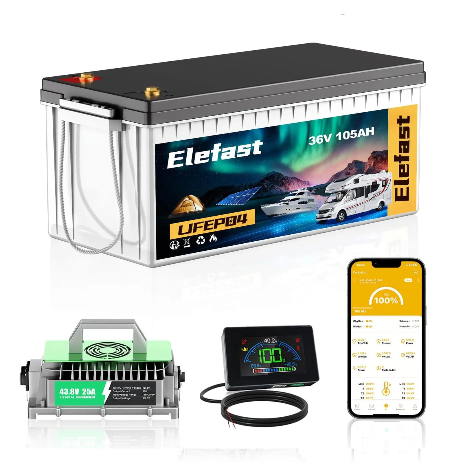 Elefast 36V 105Ah Lithium Golf Cart Battery