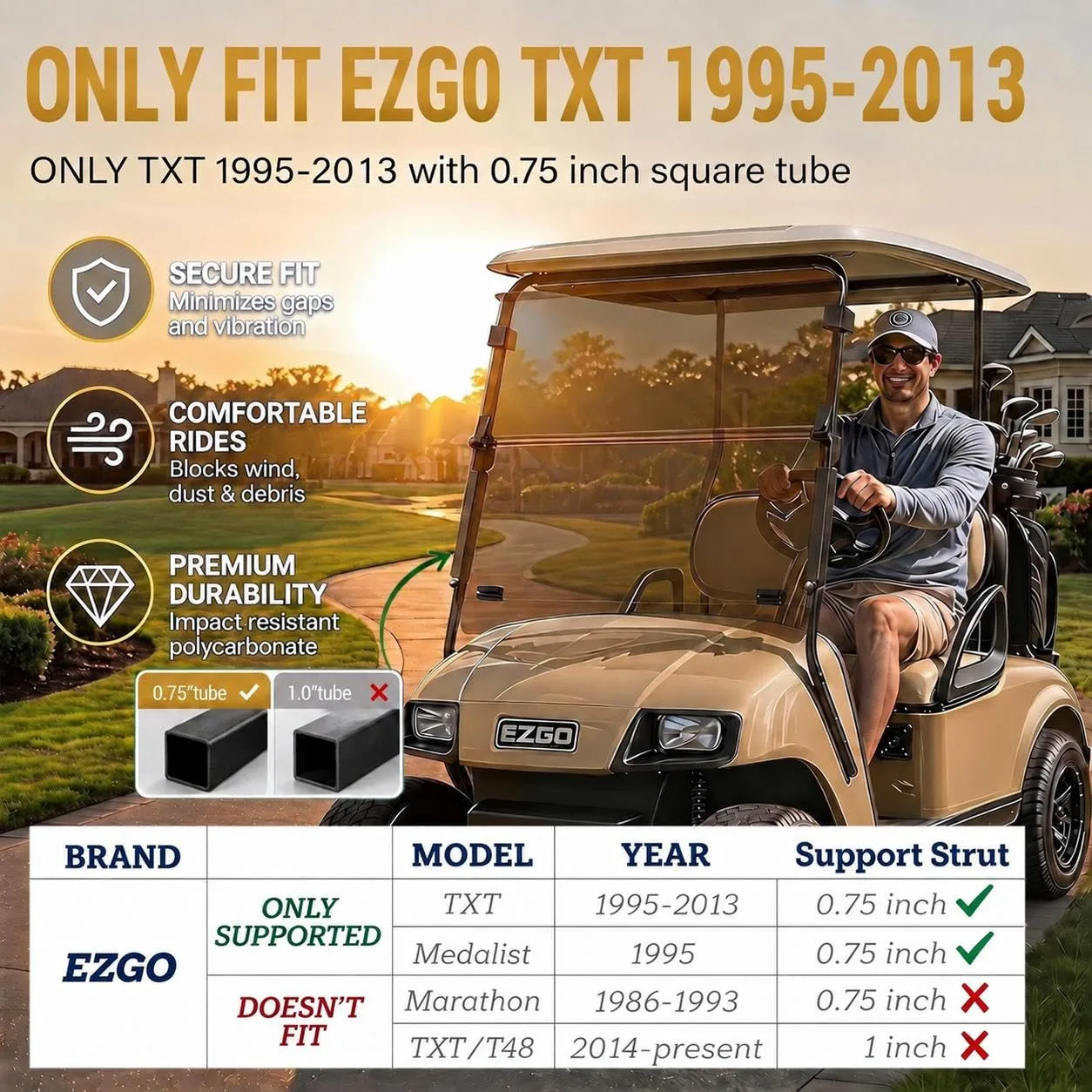 Moveland Fold-Down Windshield for E-Z-GO TXT 1995–2013 image 2