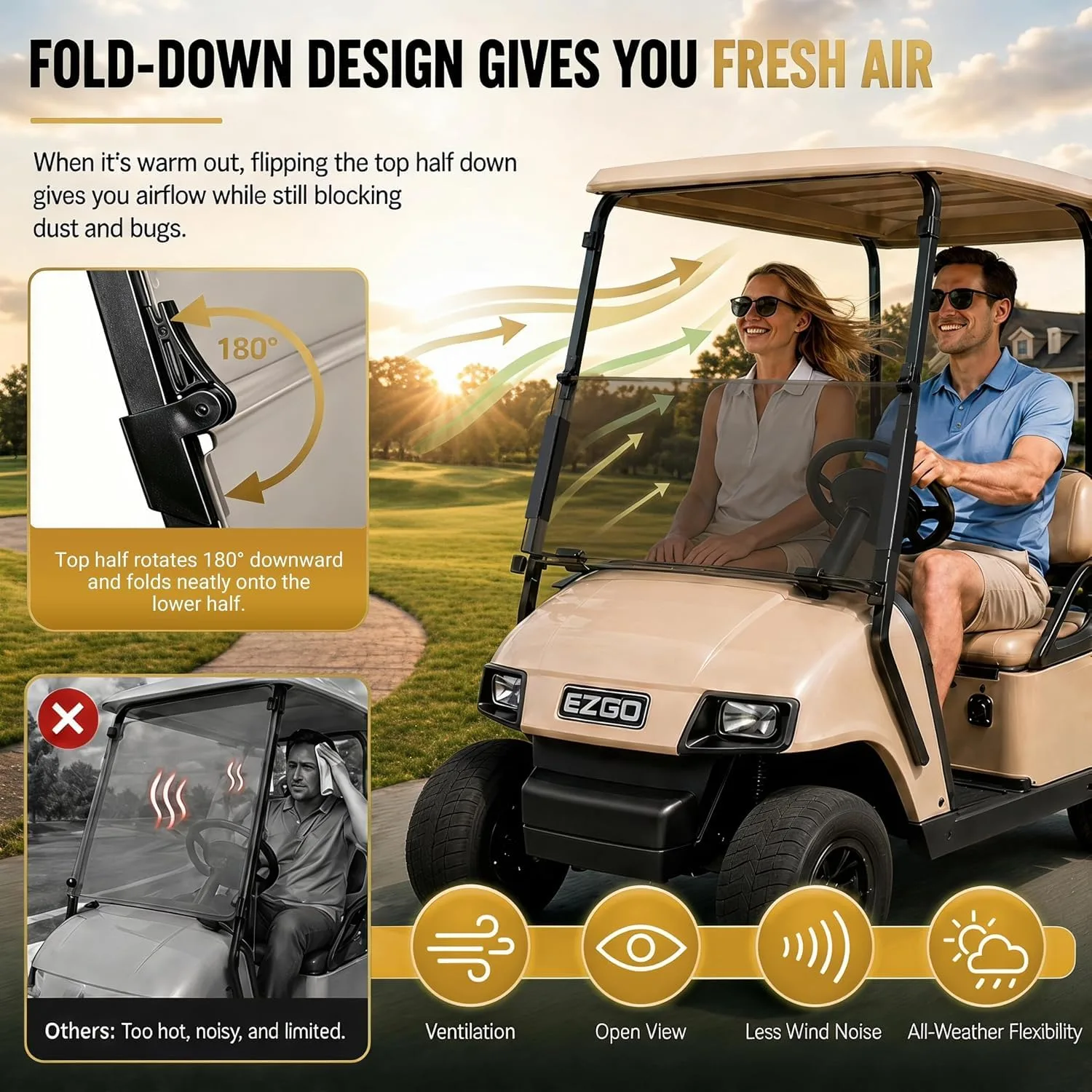 Moveland Fold-Down Windshield for E-Z-GO TXT 1995–2013 image 4