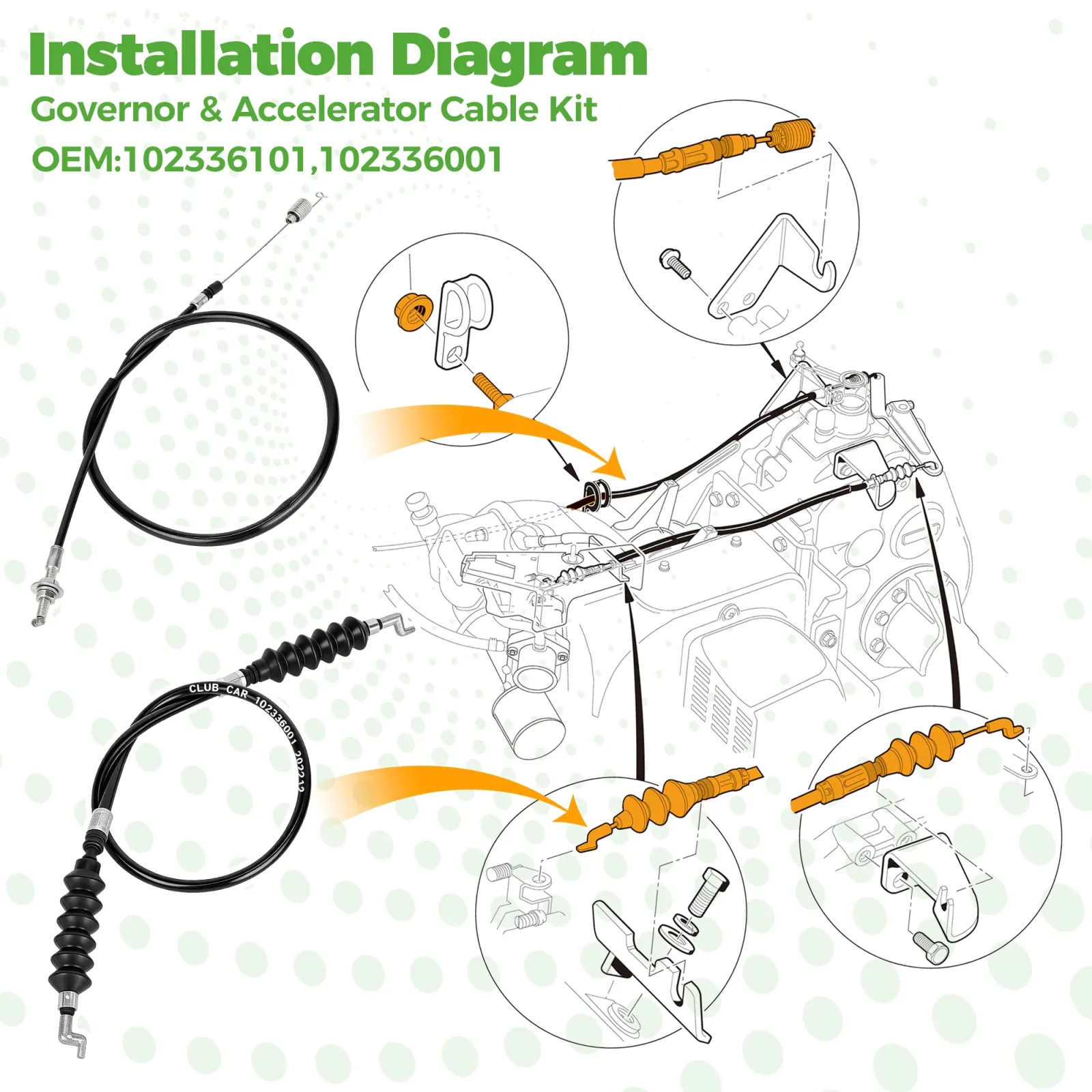 10L0L Governor Accelerator Cable Kit for Club Car DS image 3