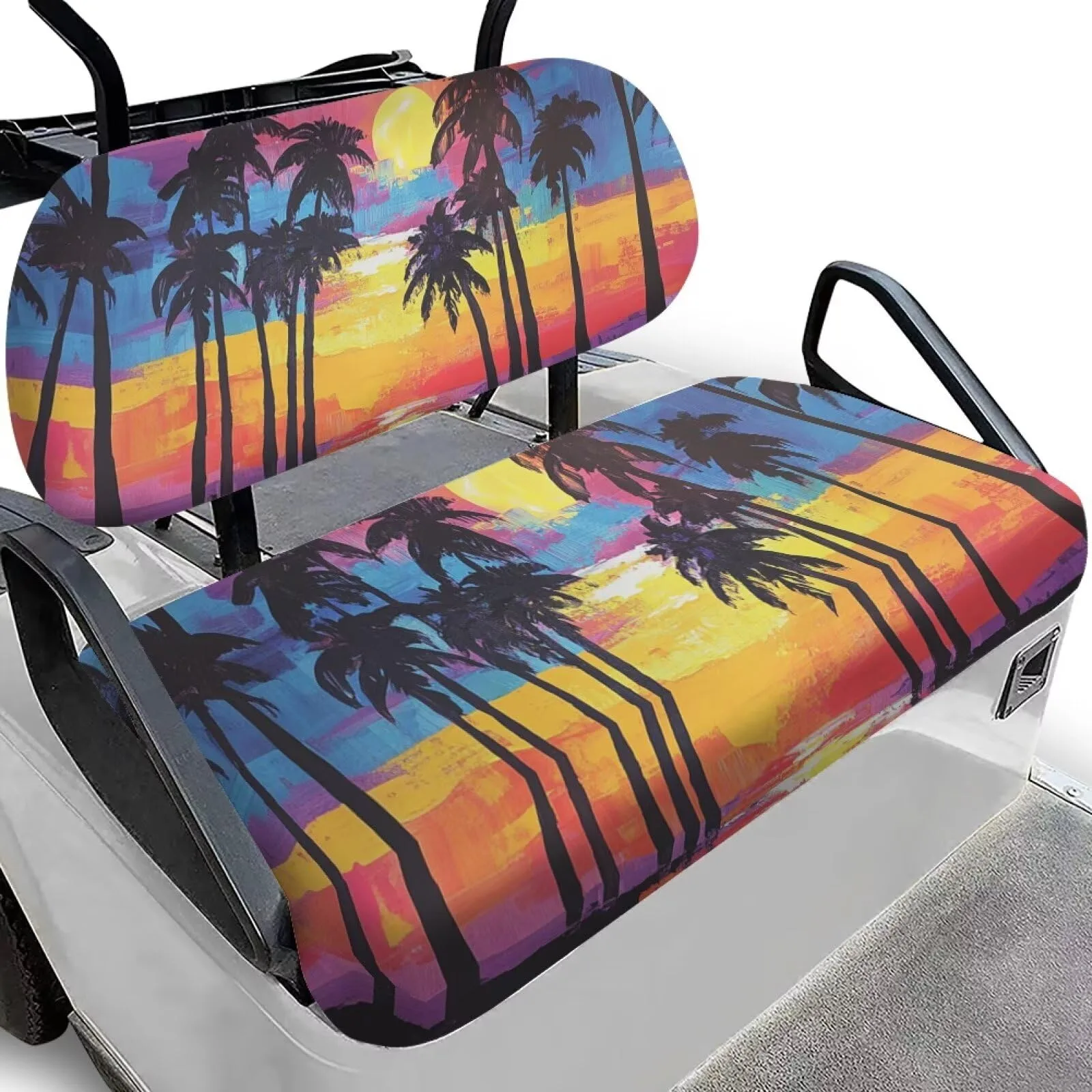 TOADDMOS Golf Cart Seat Covers, Sunset Coconut Tree Pattern image 2