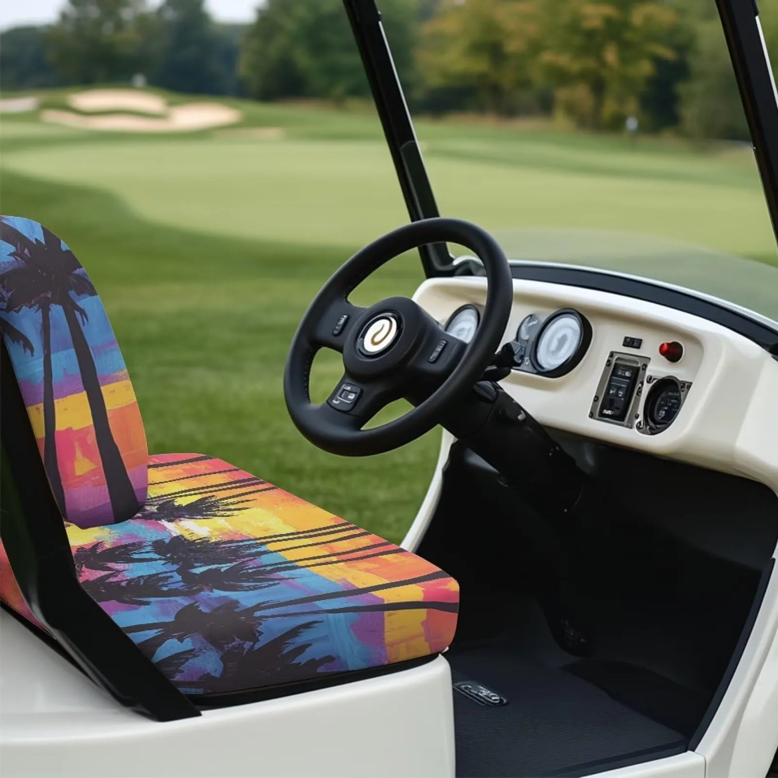 TOADDMOS Golf Cart Seat Covers, Sunset Coconut Tree Pattern image 4