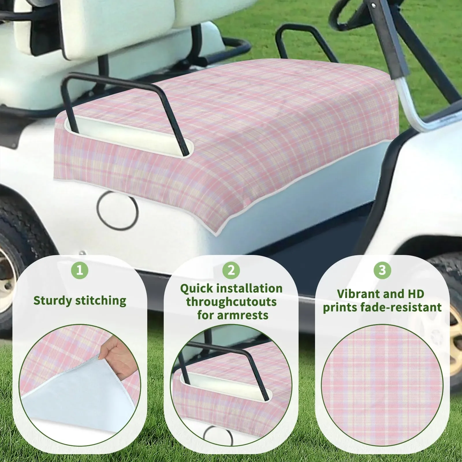 Tiveruda Pink Plaid Universal Golf Cart Seat Cover 51 x 31 in image 3