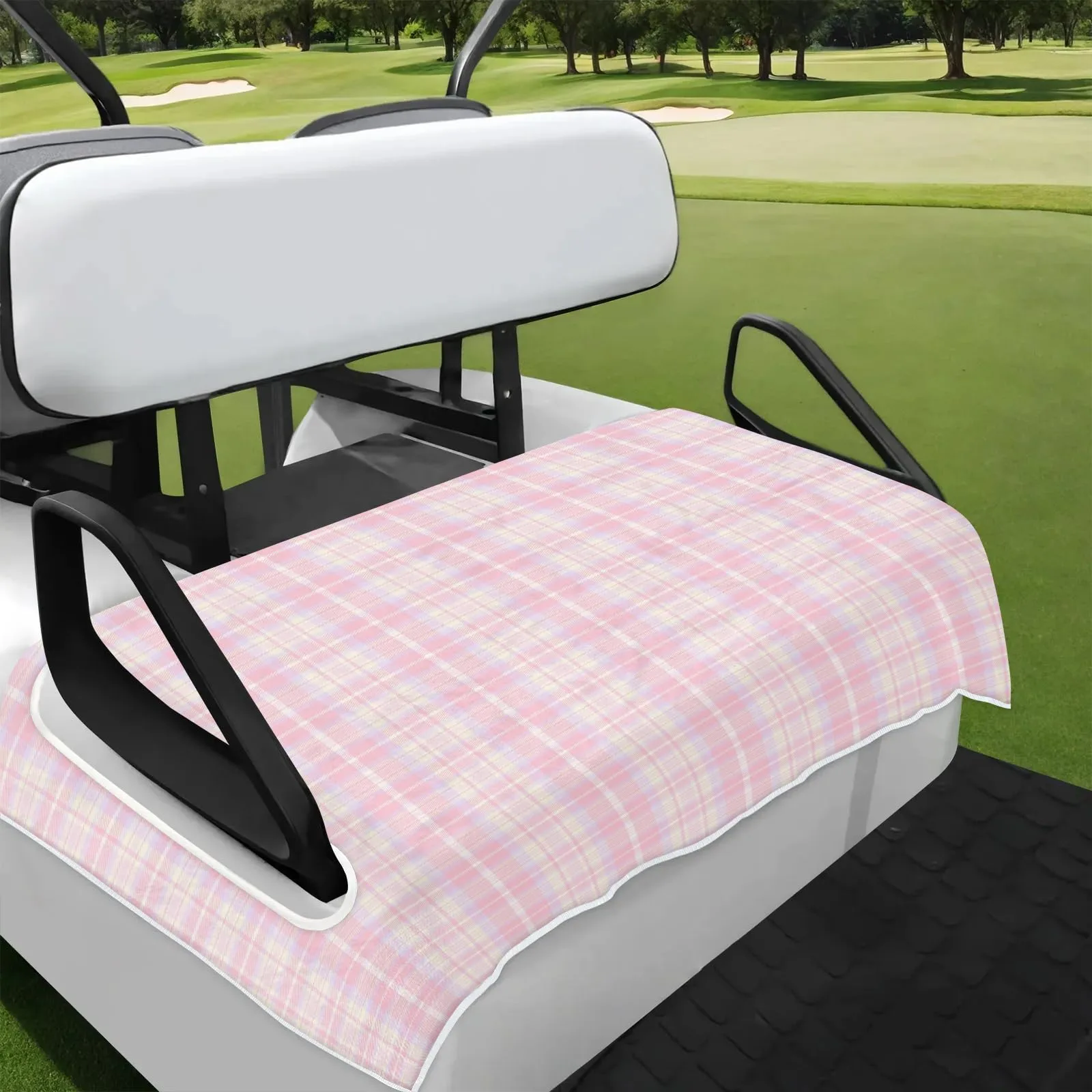 Tiveruda Pink Plaid Universal Golf Cart Seat Cover 51 x 31 in