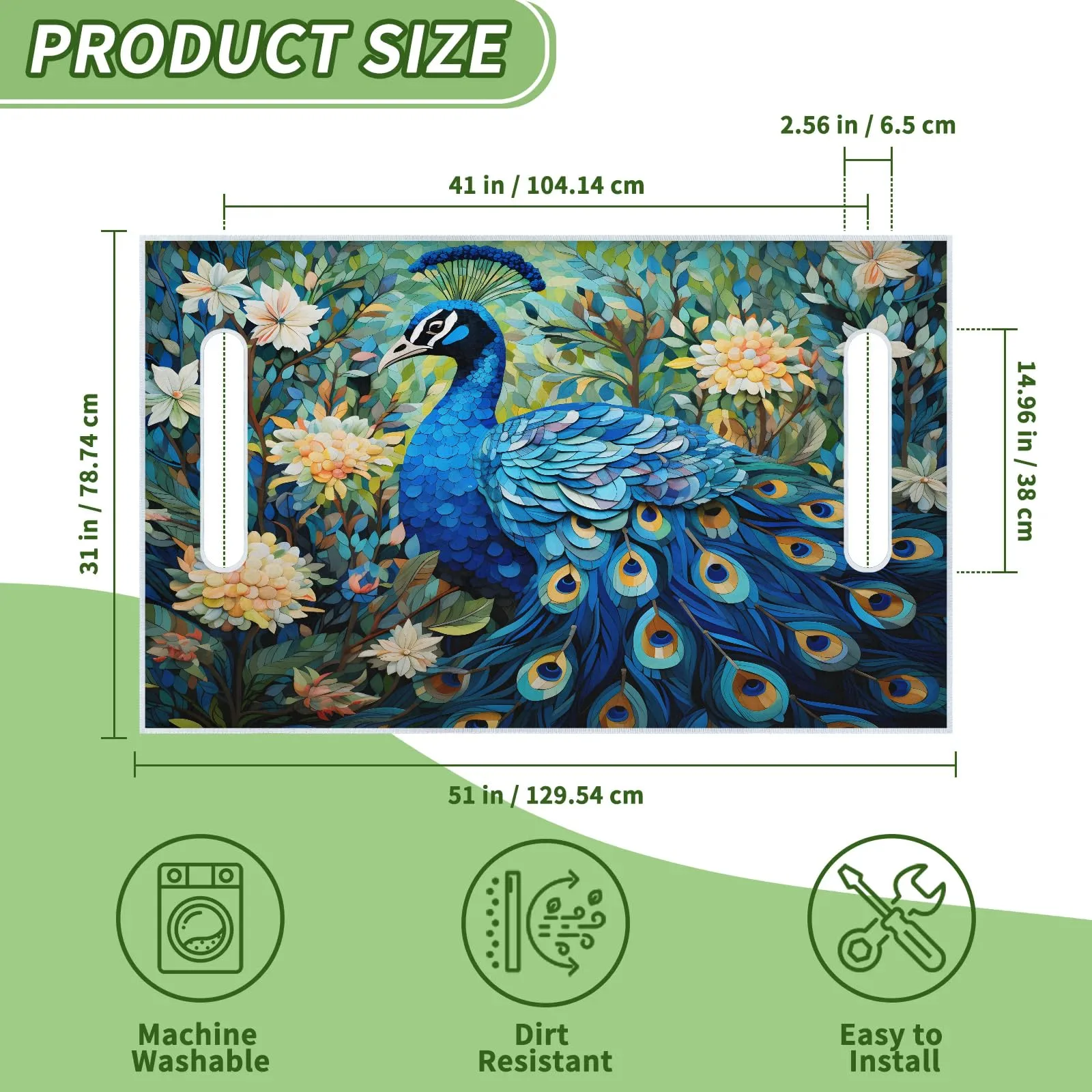 Tiveruda Blue Peacock Golf Cart Seat Cover, 51 x 31 in image 2