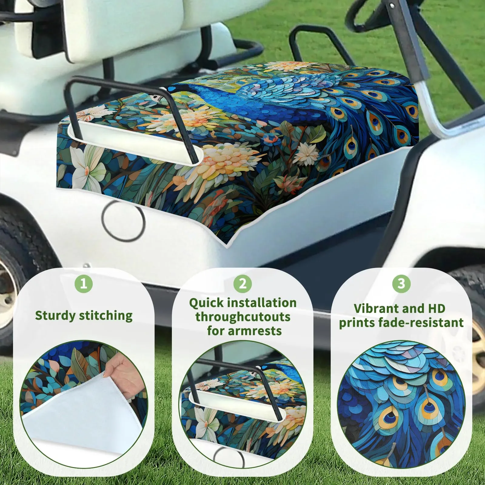 Tiveruda Blue Peacock Golf Cart Seat Cover, 51 x 31 in image 3