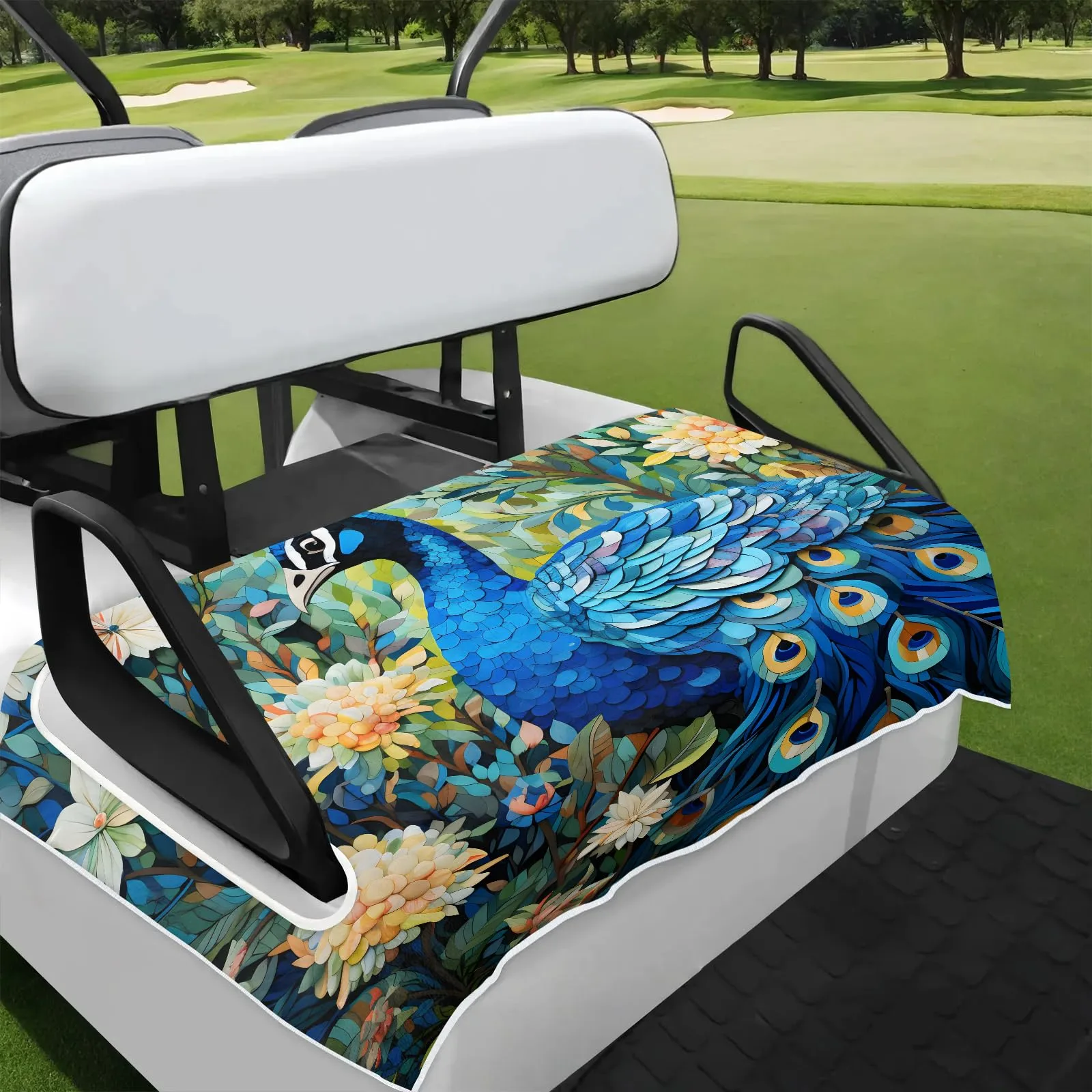 Tiveruda Blue Peacock Golf Cart Seat Cover, 51 x 31 in