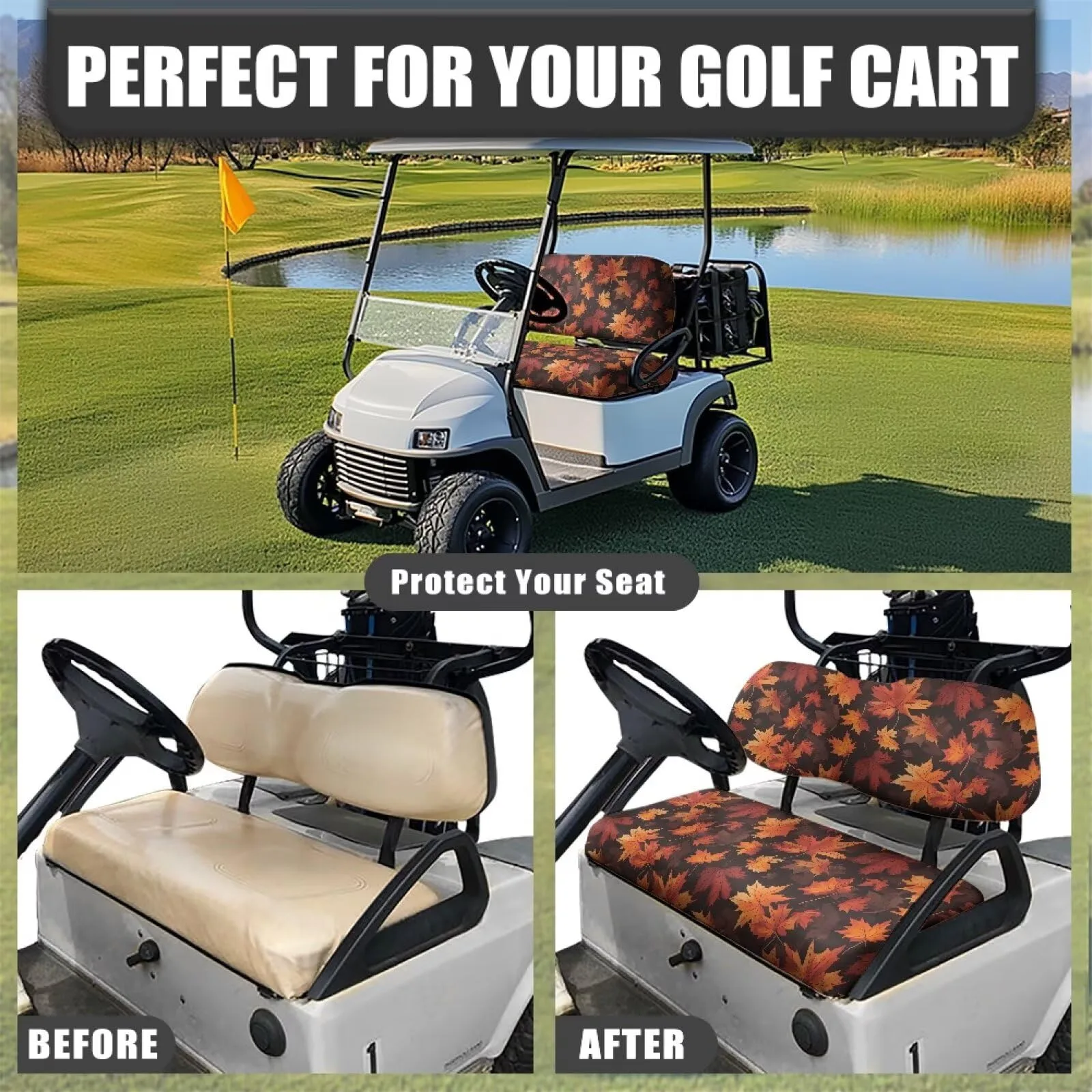 Quidrwyo Maple Leaf Golf Cart Seat Covers Set — Front Bench & Backrest image 4