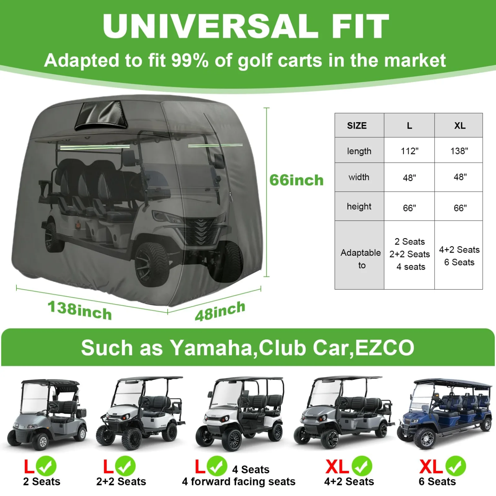 6-Passenger Golf Cart Cover for Club Car, E-Z-GO & Yamaha image 2