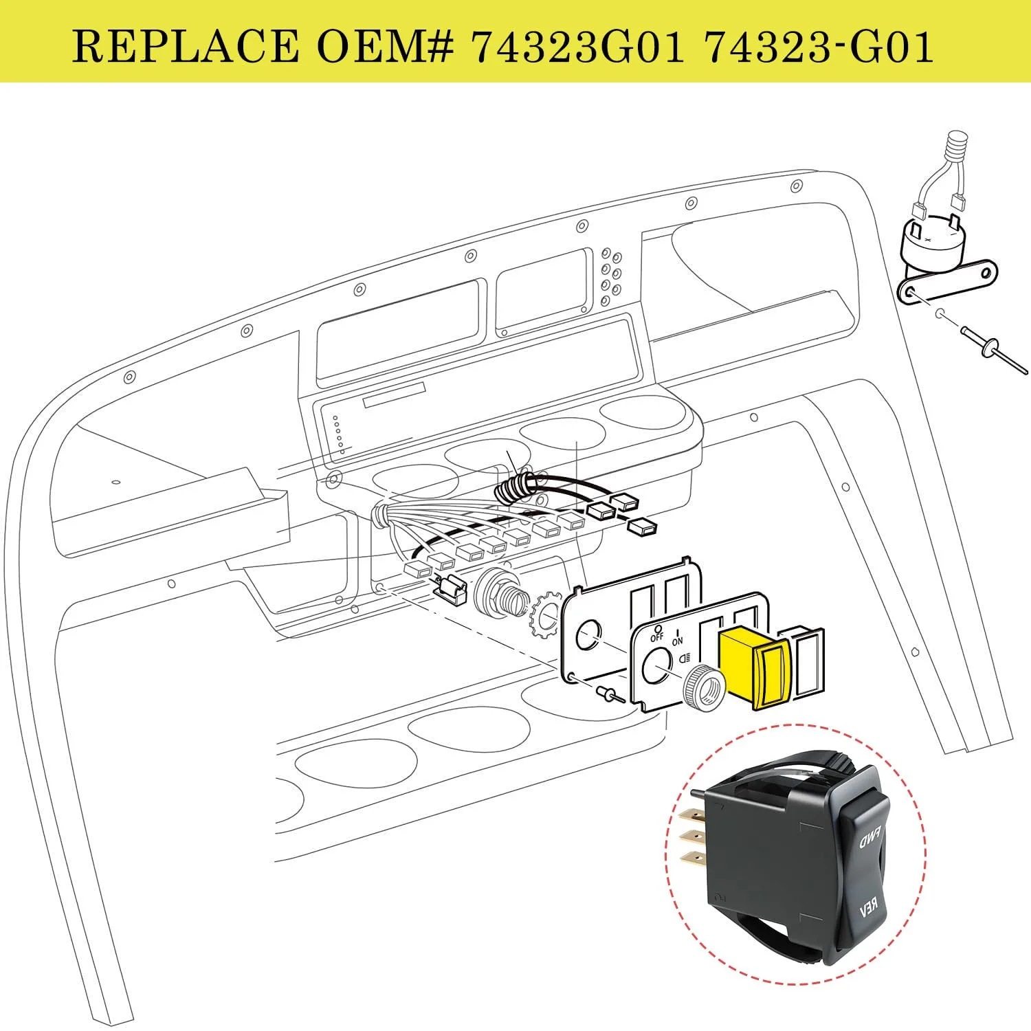 Forward/Reverse Rocker Switch for E-Z-GO TXT & PDS (2003+) — 74323G01 image 3