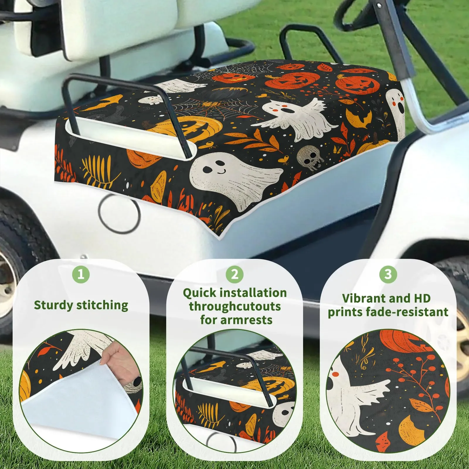 Tiveruda Halloween Ghost Bat 2-Person Golf Cart Seat Cover 51" x 31" image 3