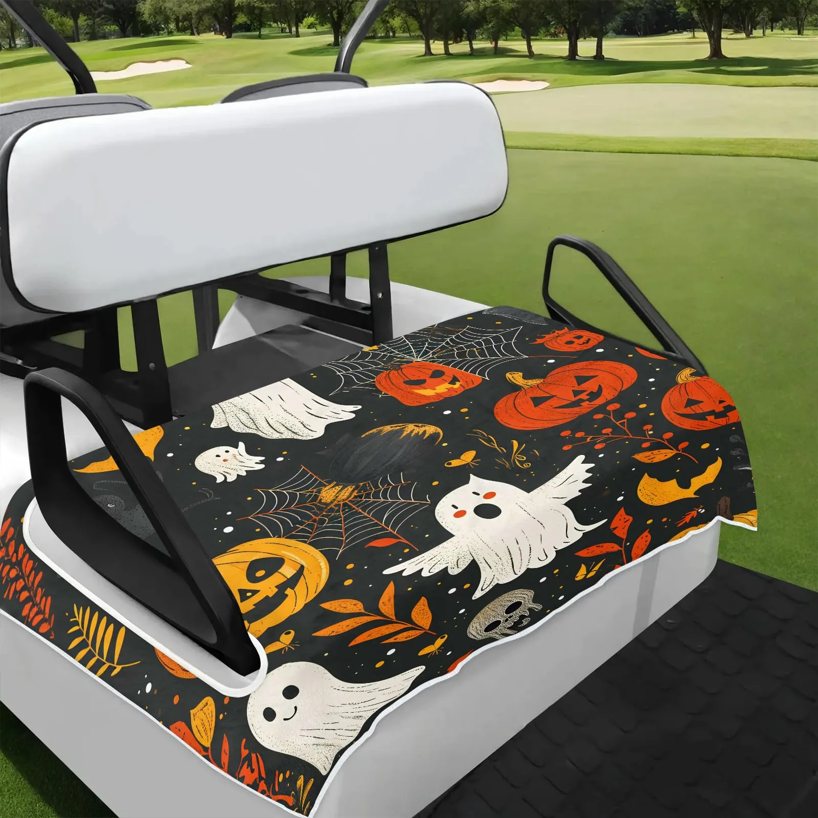 Tiveruda Halloween Ghost Bat 2-Person Golf Cart Seat Cover 51" x 31"