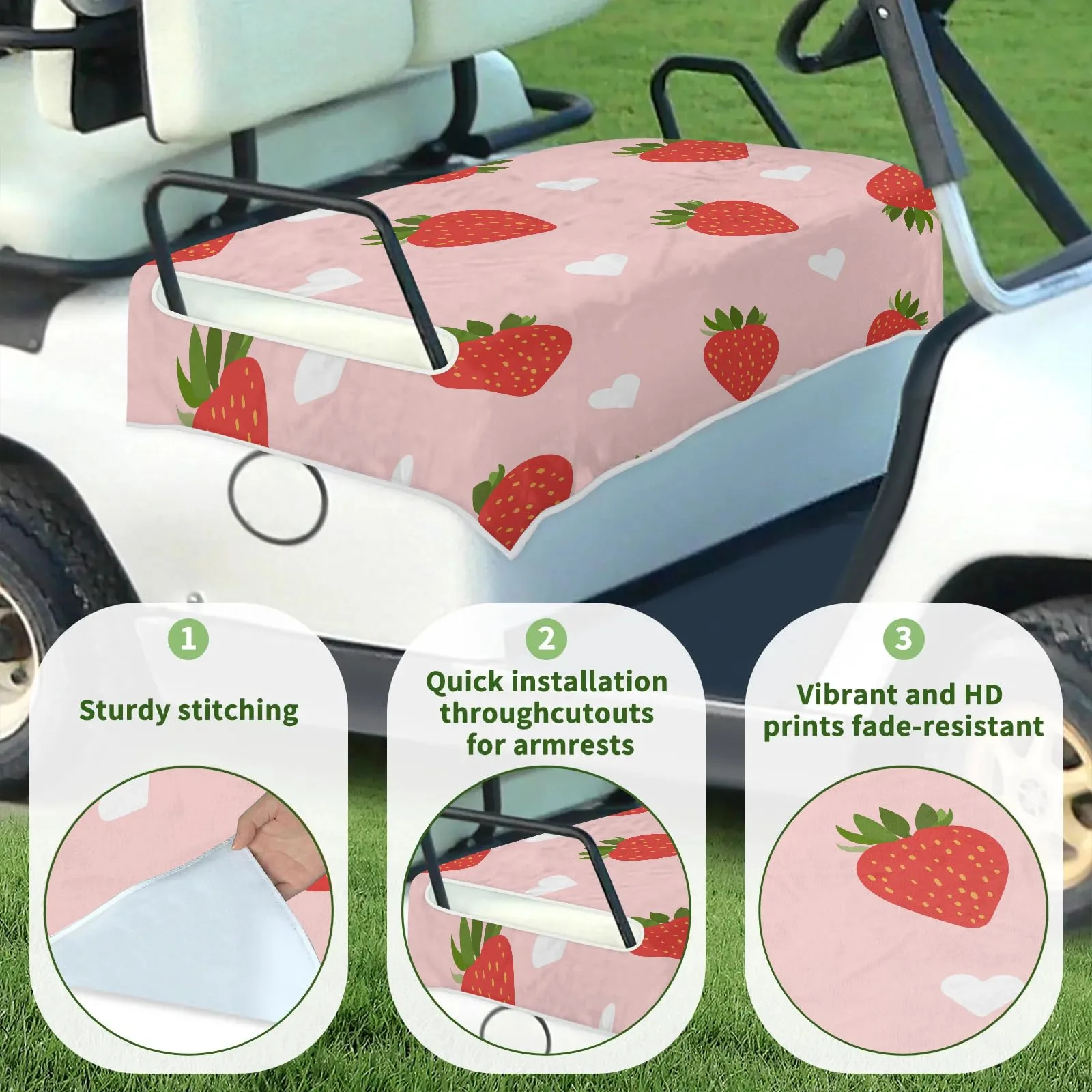 Tiveruda Strawberry Golf Cart Seat Cover, 51 x 31 in image 3