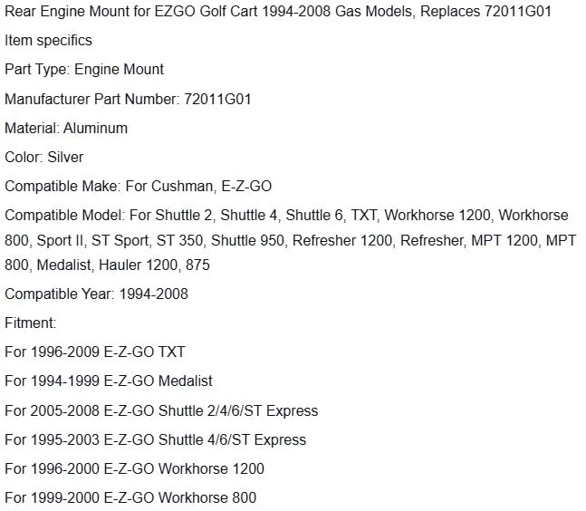 Rear Engine Mount 72011G01 for E-Z-GO Golf Carts image 4