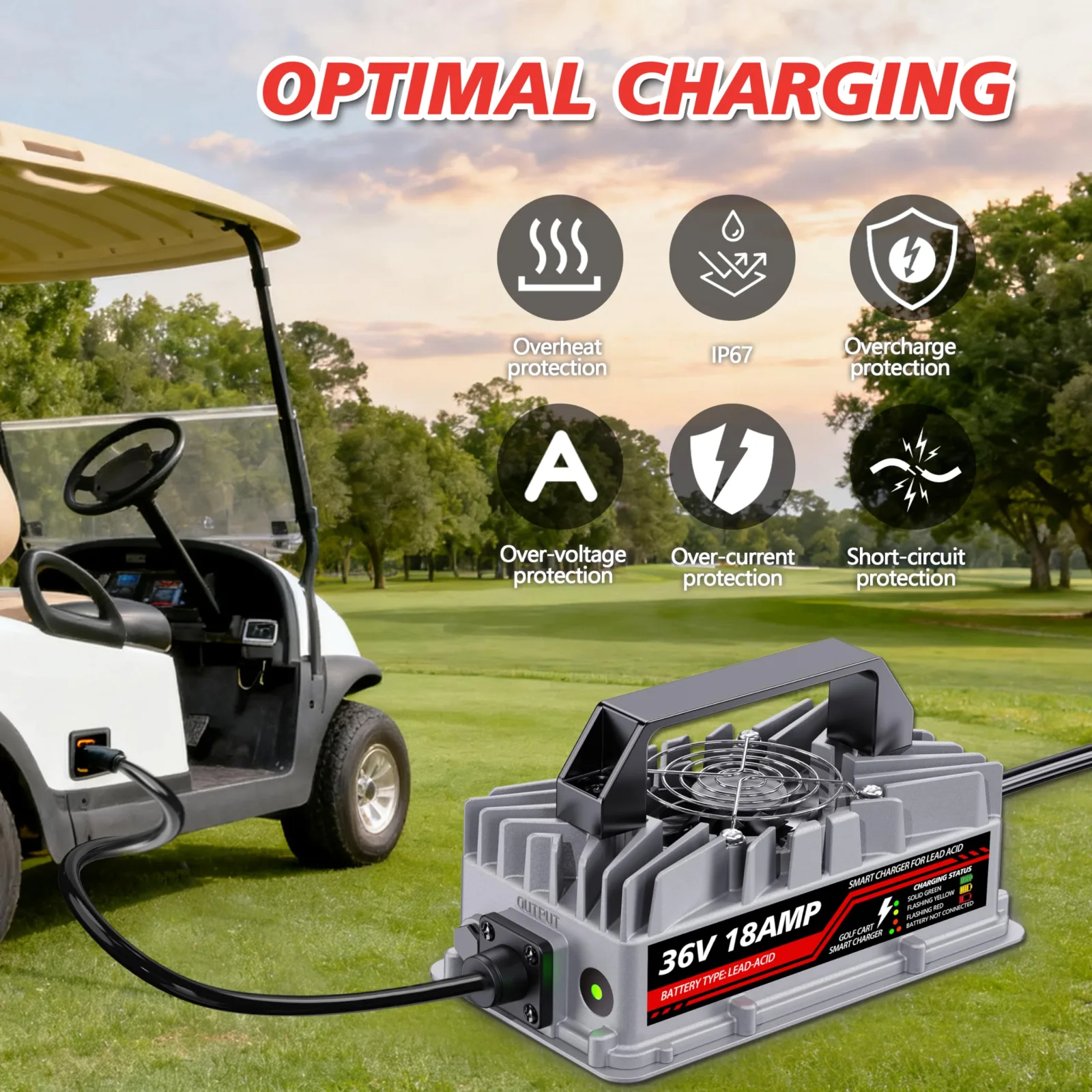 Akizbeir 36V Charger for E-Z-GO TXT, 18A D-Style Plug image 2