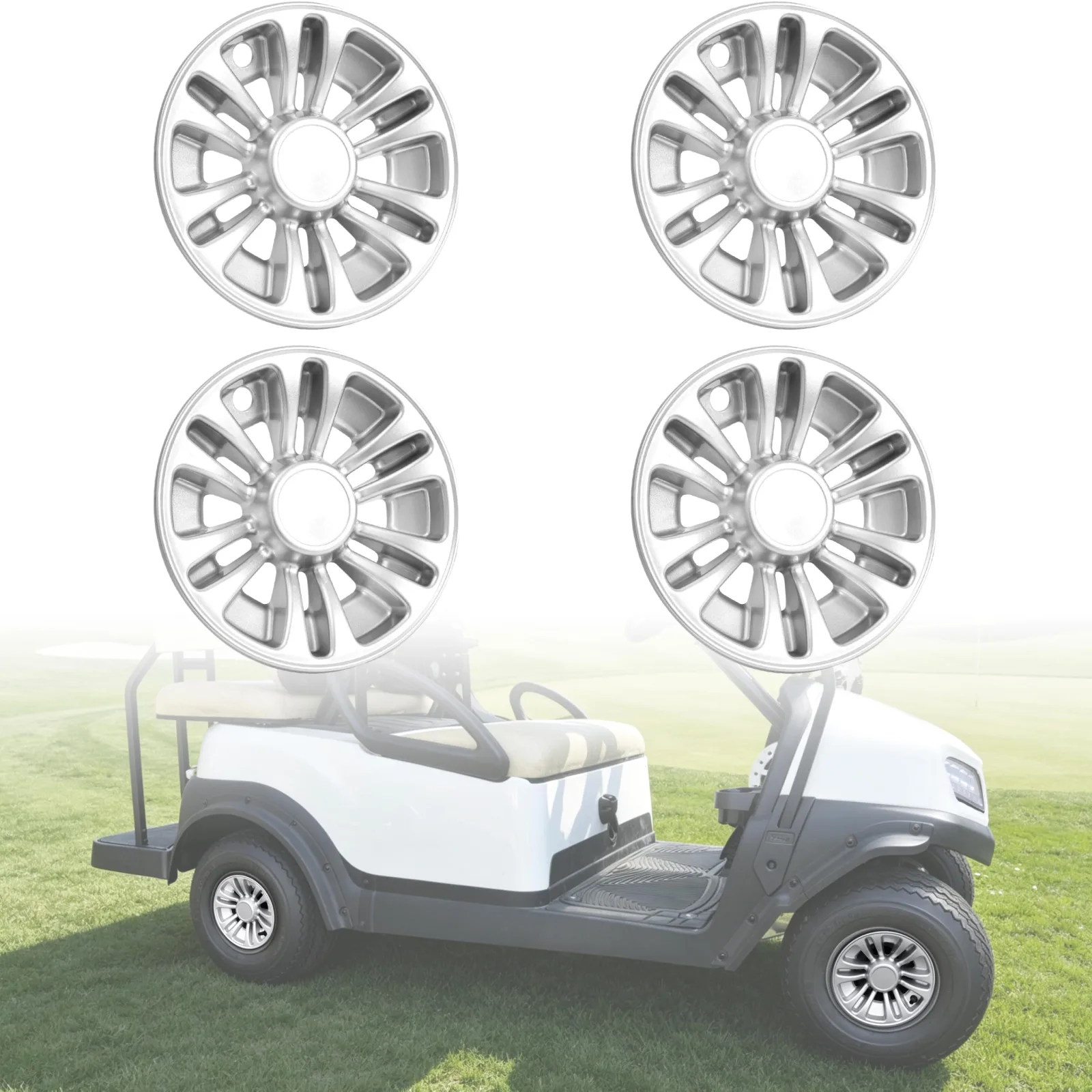 LDETXY 8-Inch Golf Cart Wheel Hub Caps, Silver, 4-Pack
