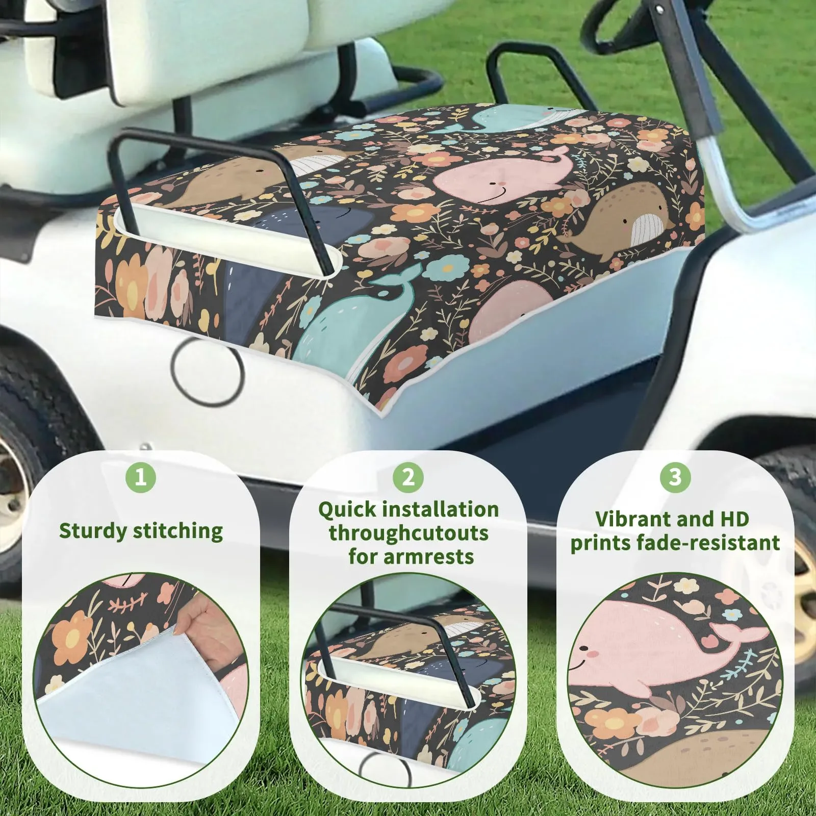 Tiveruda Kawaii Whales Flower Golf Cart Seat Cover image 3