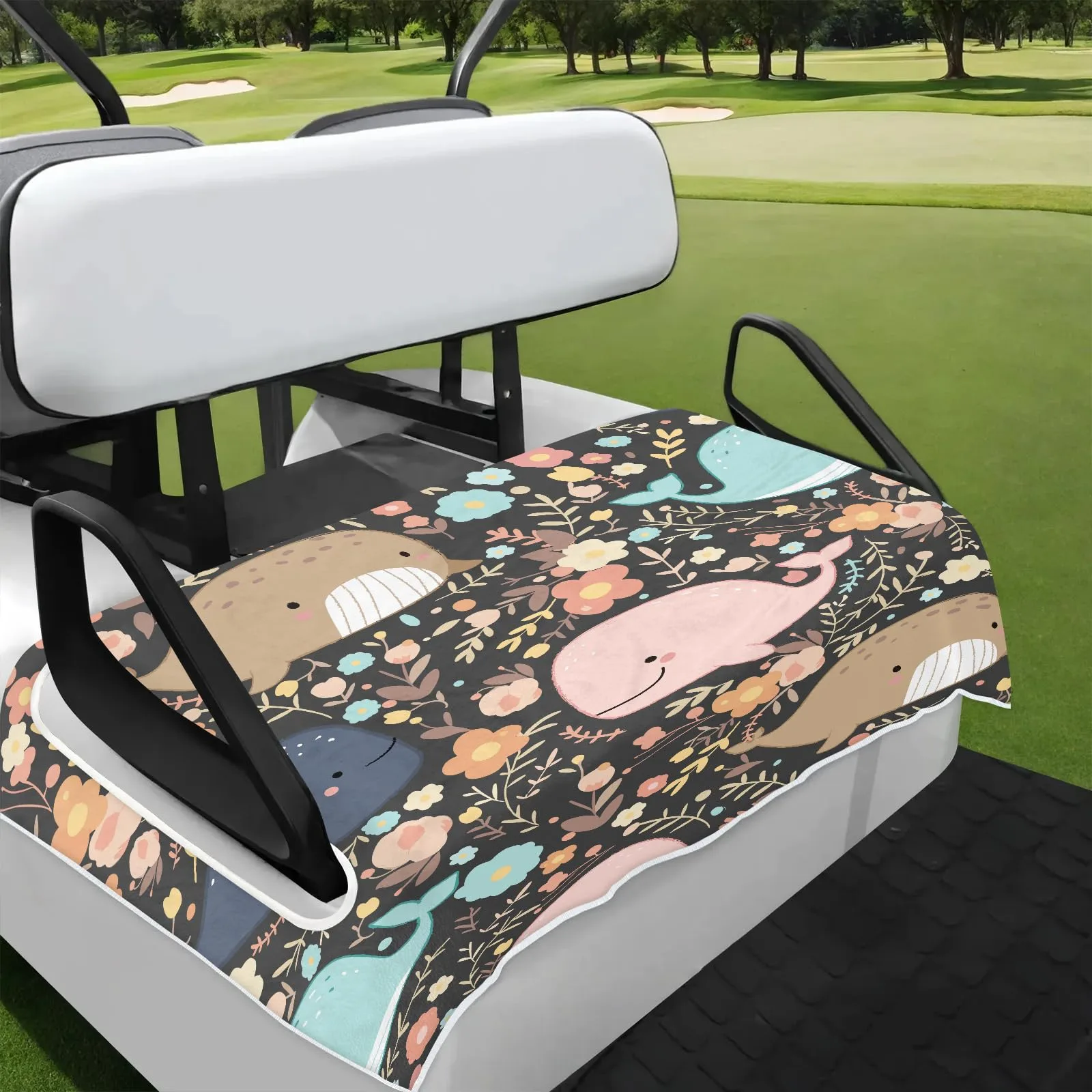 Tiveruda Kawaii Whales Flower Golf Cart Seat Cover