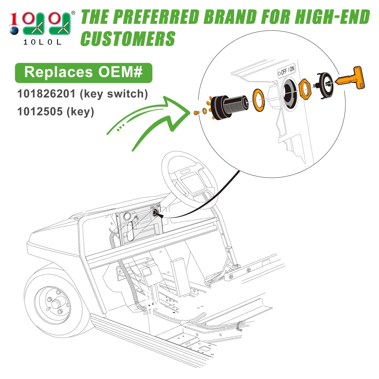 10L0L Ignition Key Switch for Club Car DS 1996-Up image 2
