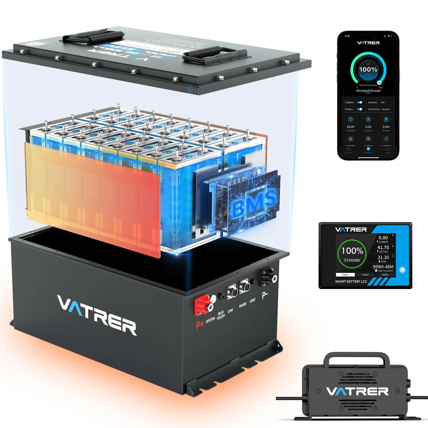 VATRER POWER 48V 105Ah LiFePO4 Golf Cart Battery