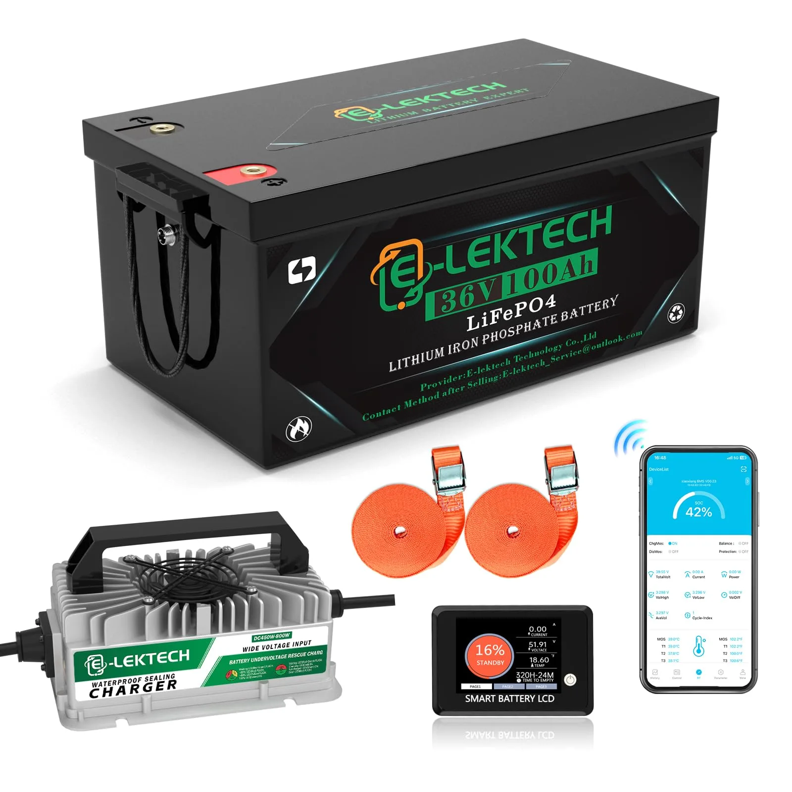 E-LekTech 36V 100Ah Lithium Golf Cart Battery