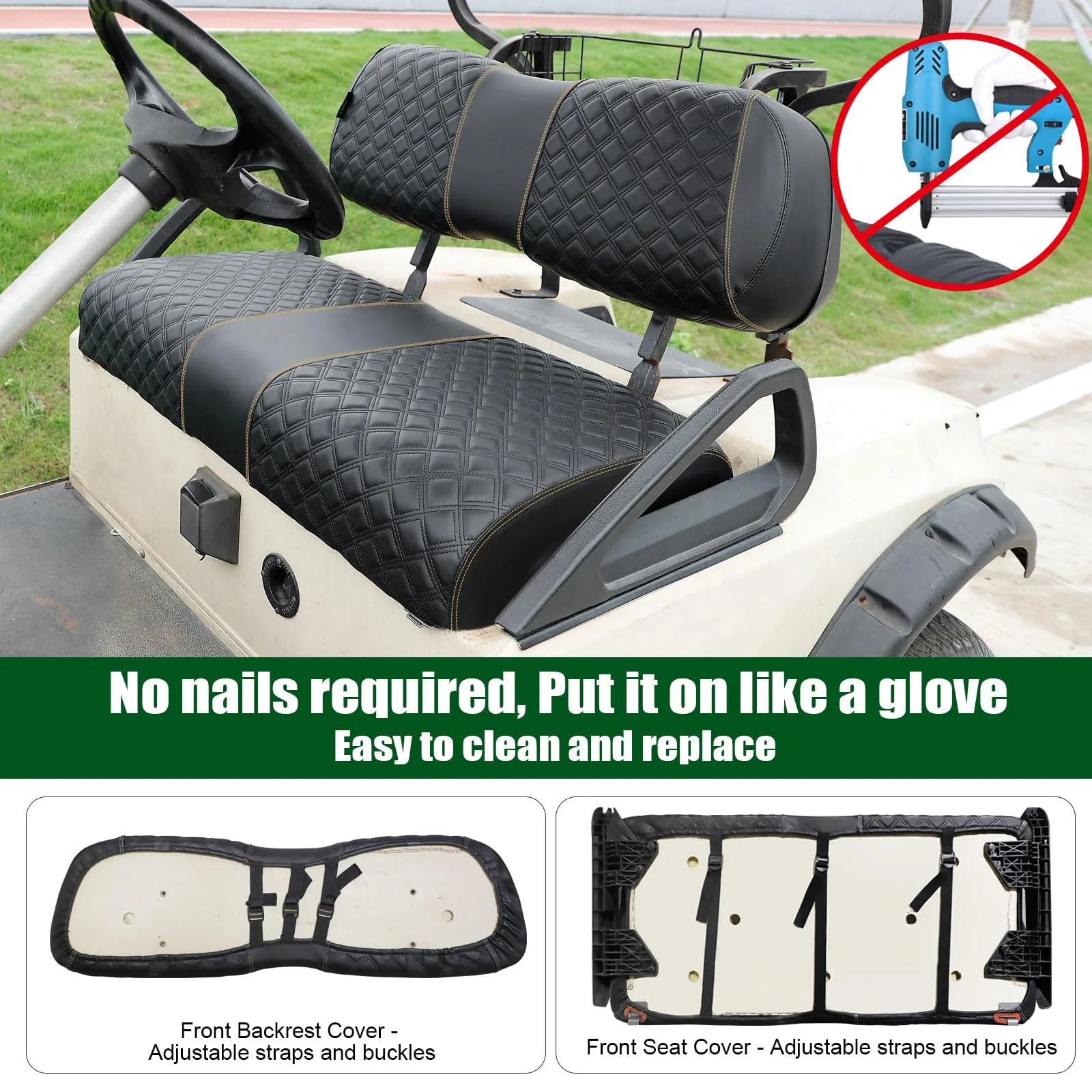 Roykaw Front Seat Cover Kit for Club Car DS – Vinyl image 3