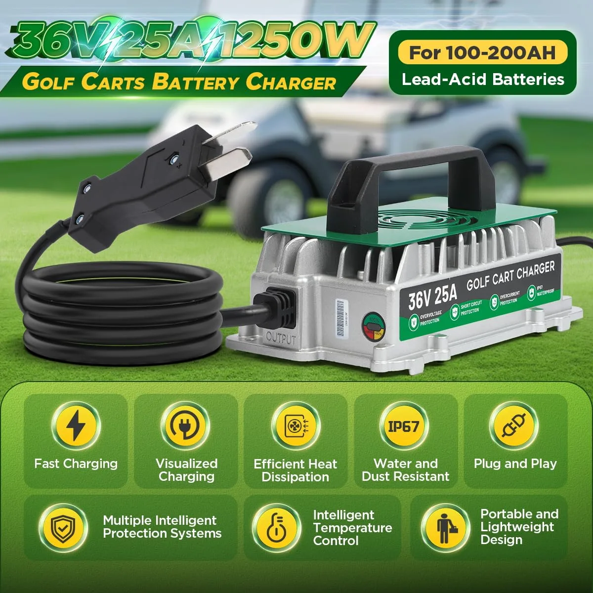 DUOYI 36V 25A Golf Cart Battery Charger with Crowfoot Plug image 2