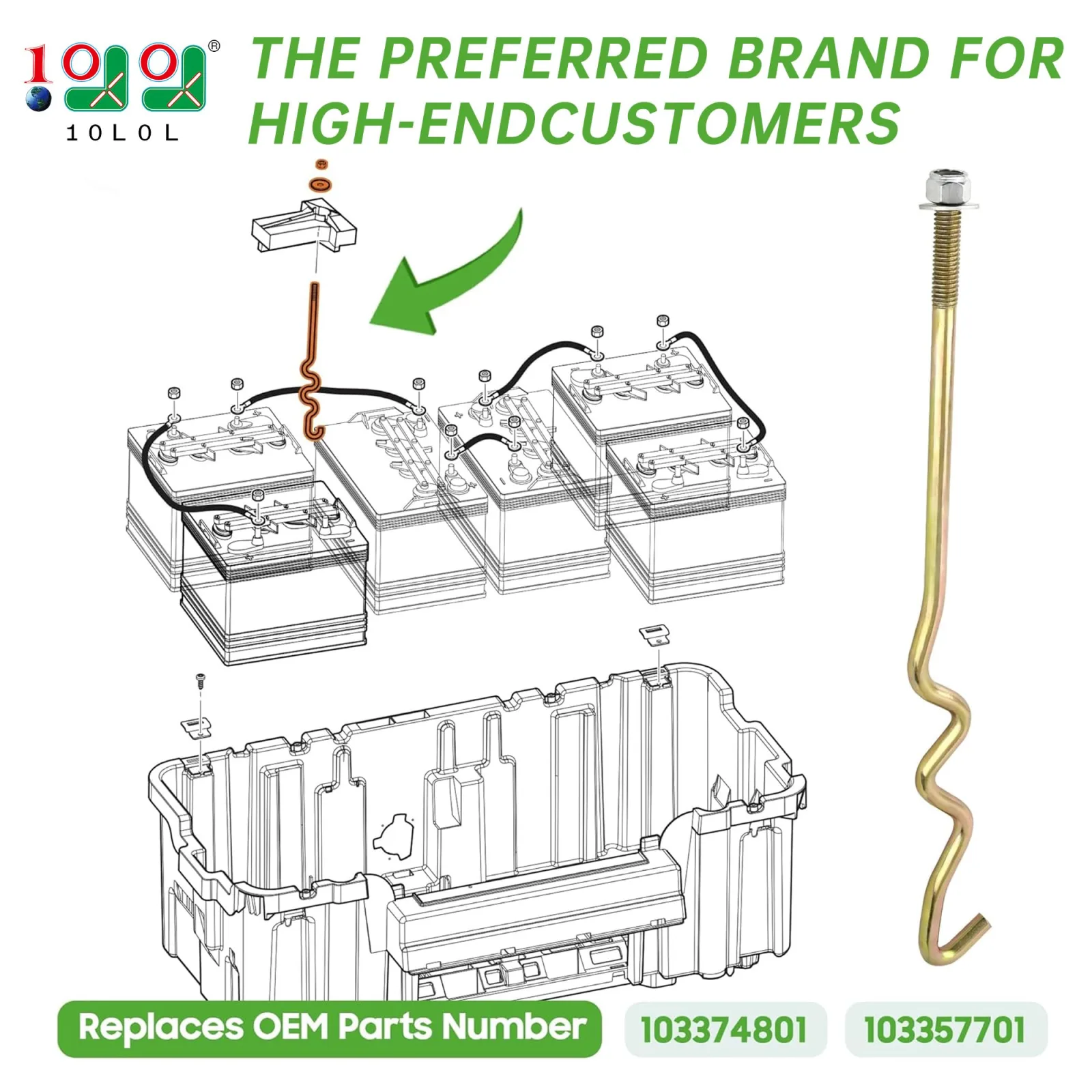 10L0L Battery Hold-Down Rods for Club Car Precedent image 2