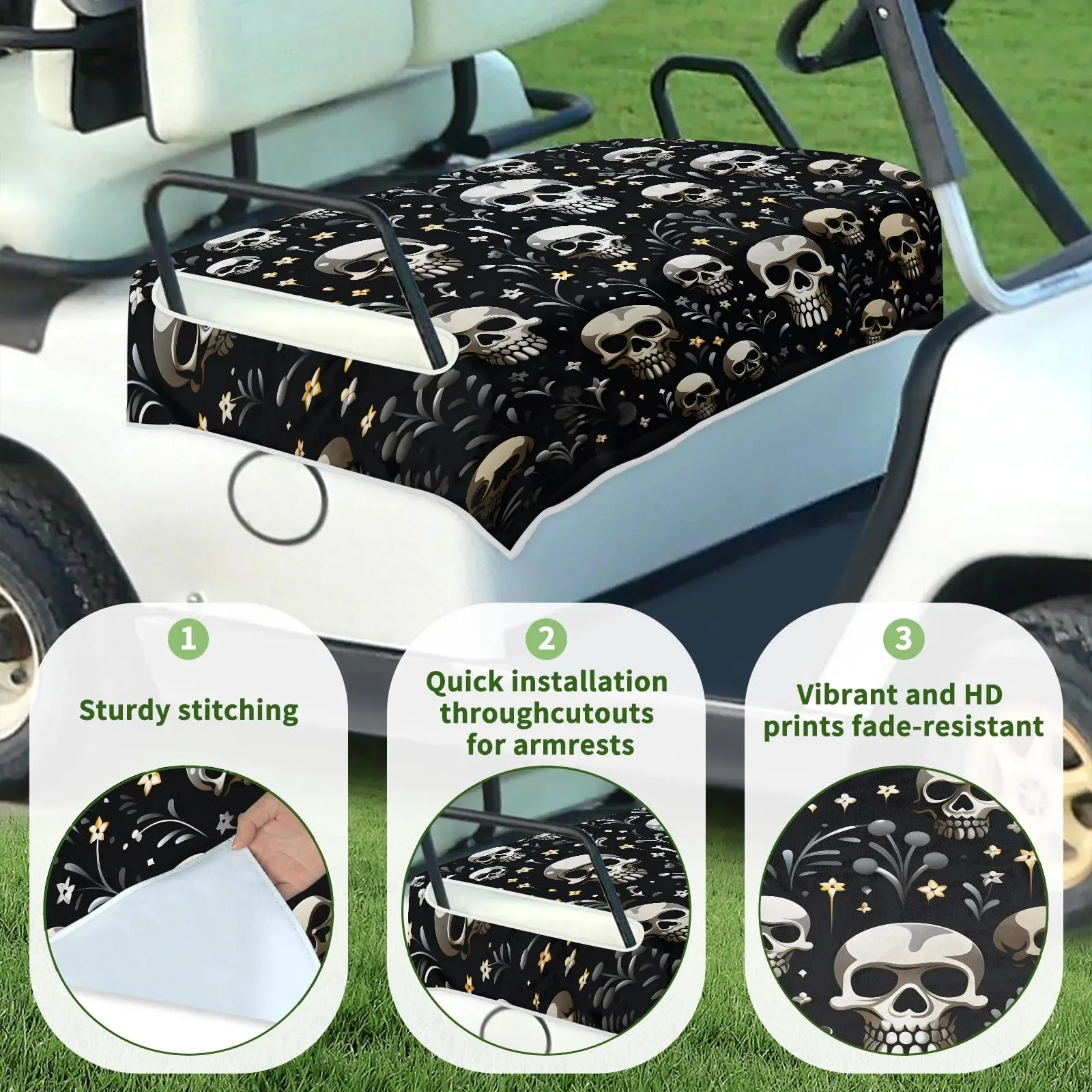 Tiveruda Halloween Skull Golf Cart Seat Cover 51 x 31 in image 3