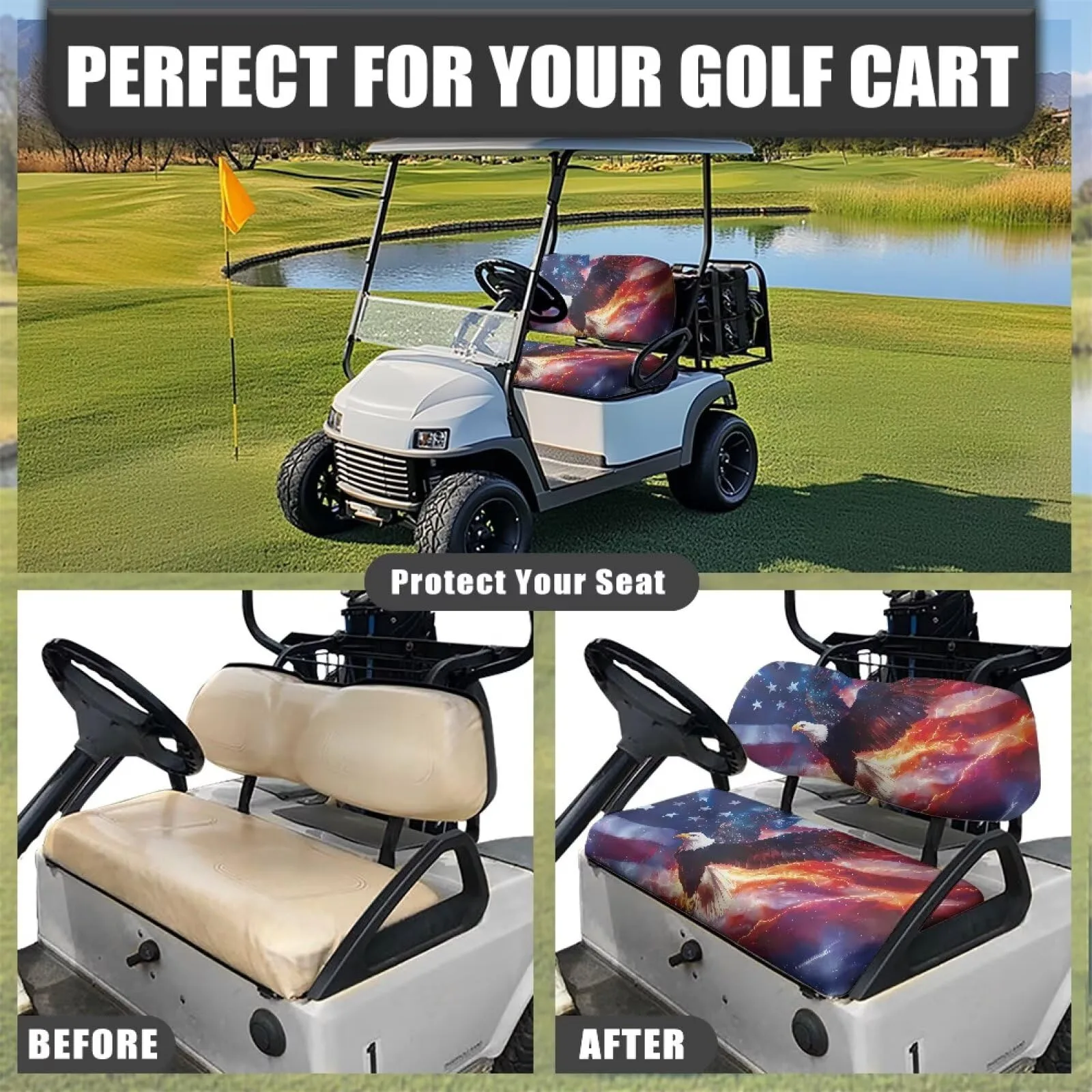 Quidrwyo American Flag Eagle Golf Cart Seat Covers image 4