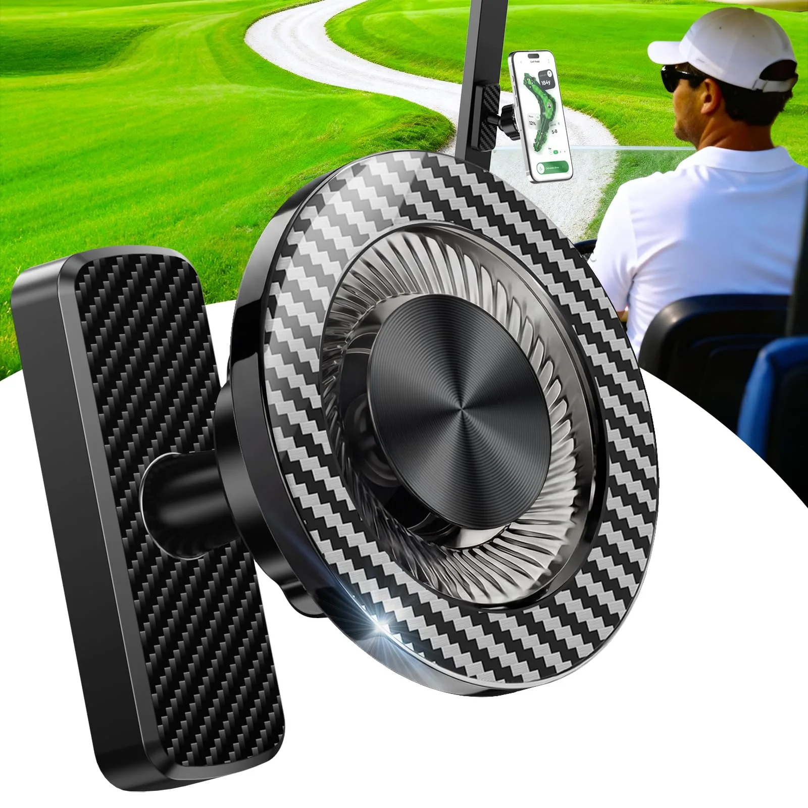 Black Magnetic Golf Cart Phone Holder, 360° Rotatable Mount