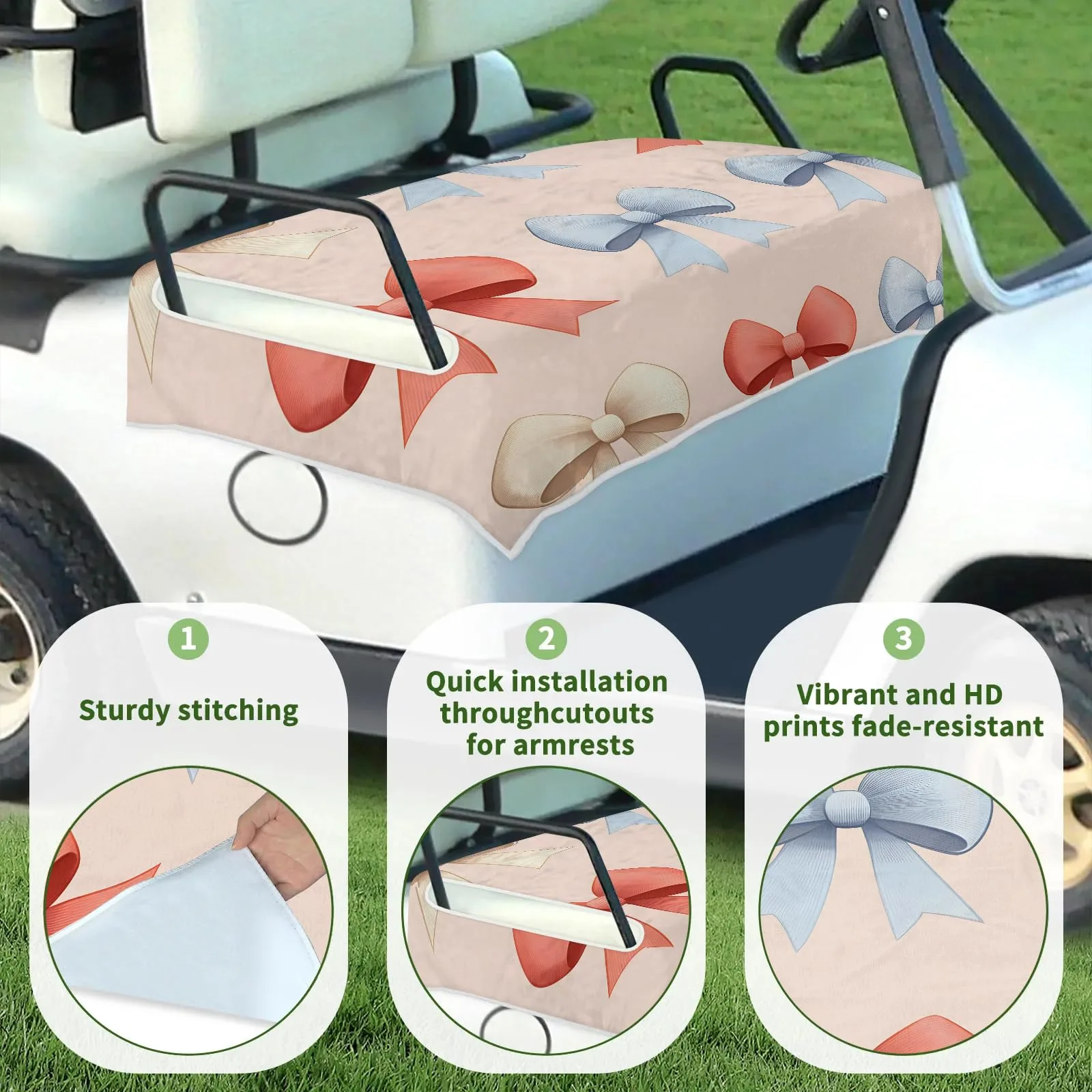 Tiveruda Cartoon Bow Knot 51" x 31" Universal Golf Cart Seat Cover image 3