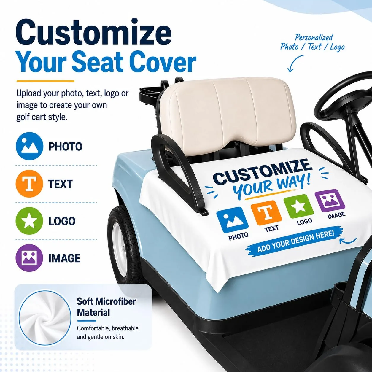 Personalized Golf Cart Seat Cover, 51 x 31-Inch Microfiber image 2