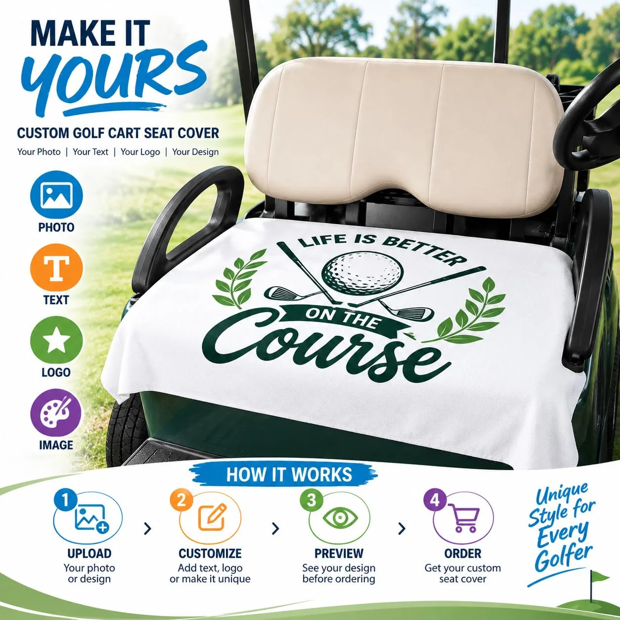 Personalized Golf Cart Seat Cover, 51 x 31-Inch Microfiber image 3