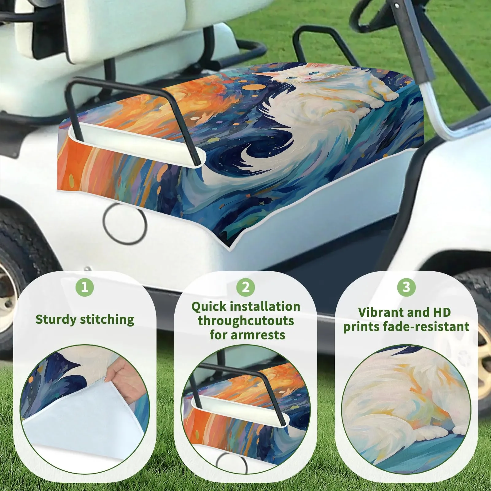 Tiveruda 51 x 31 in Starry Cat Pattern Golf Cart Seat Cover image 3