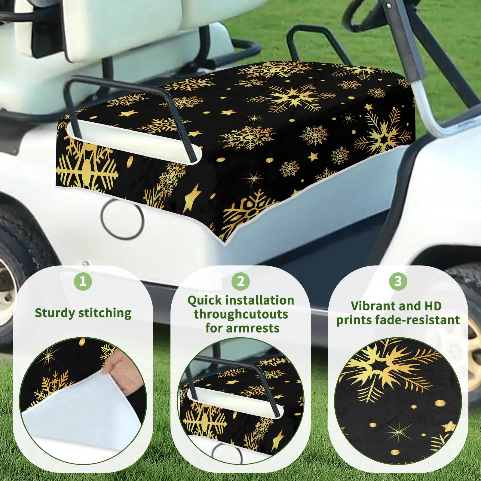 Tiveruda White Snowflake Golf Cart Seat Cover, 51 x 31 in. image 3