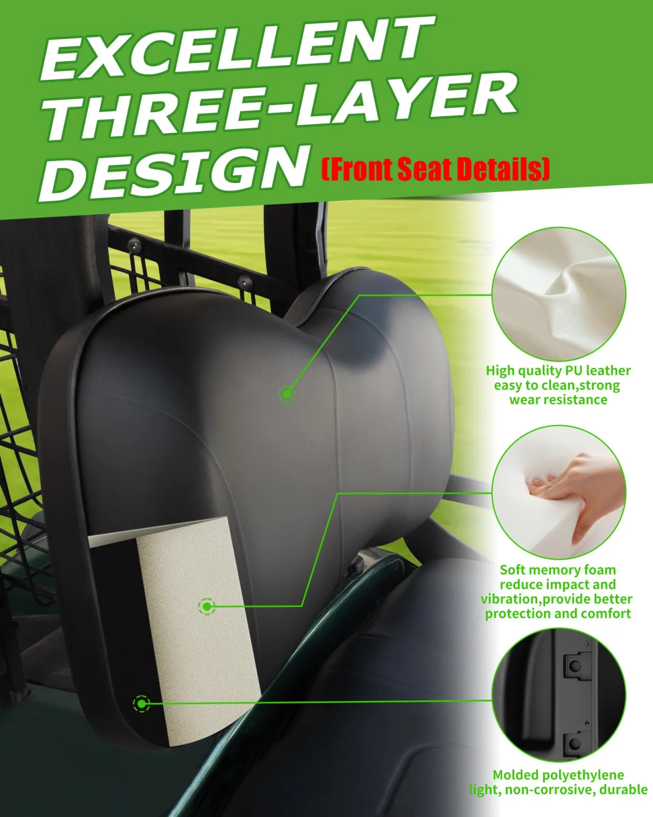 HEOHOU Golf Cart Front and Rear Seat Cushion Bundle image 4